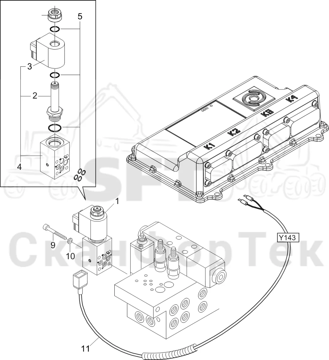 Схема: Komatsu / Лесозаготовительные машины / 911 S/N 9110062167- / Каталог запасных частей / Лесозаготовительное оборудование / Головка лесозаготовительной машины / S92 / Каталог запасных частей / Измерение / Электрооборудование измерения длины
