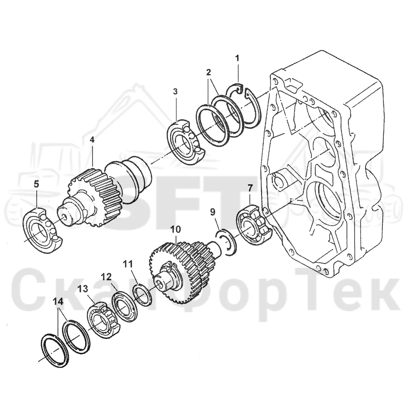 Схема: Komatsu / Лесозаготовительные машины / 911.4 / Каталог запасных частей / Коробка передач / Редуктор / Редуктор / Комплект шестерен
