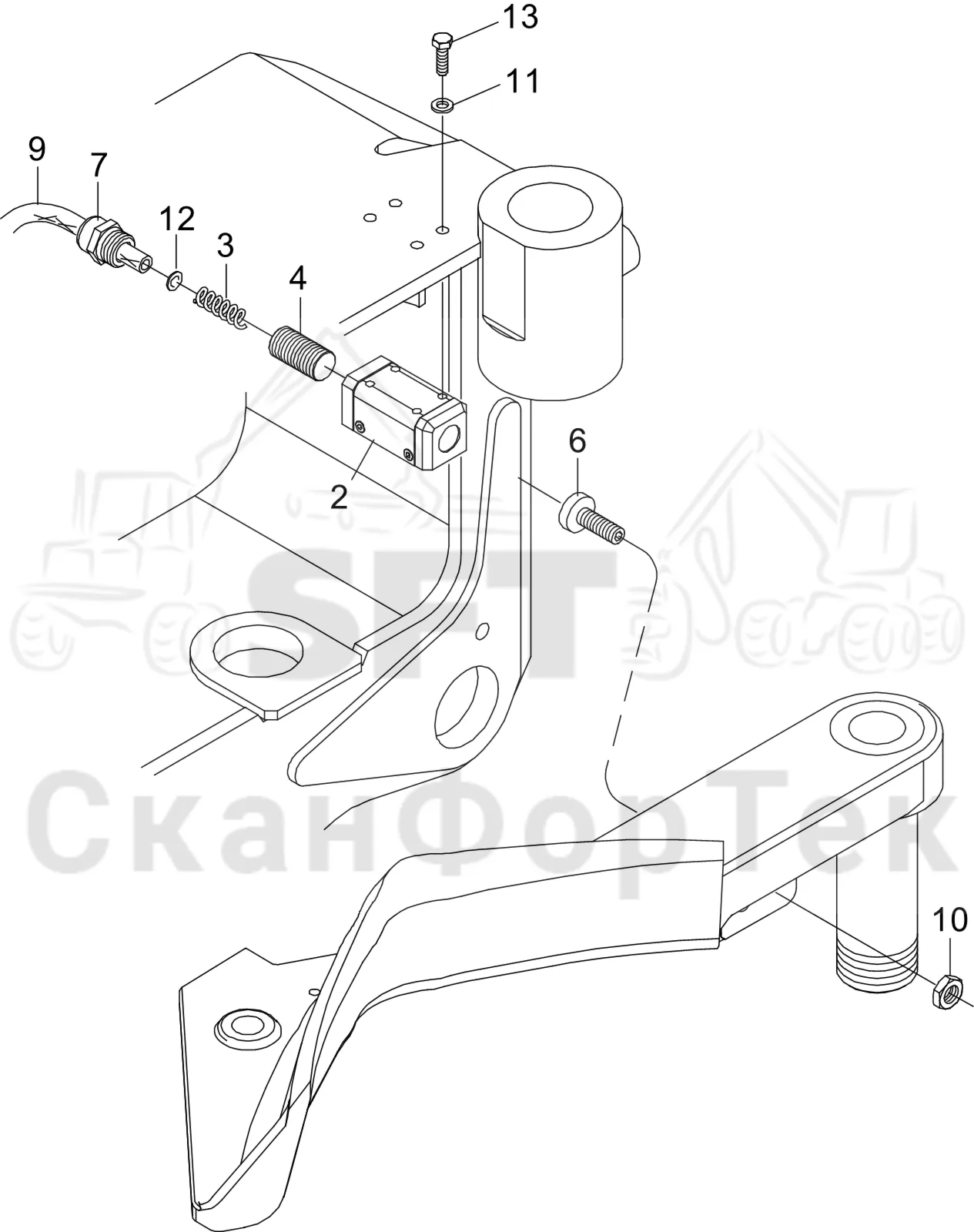 Схема: Komatsu / Лесозаготовительные машины / 911 S/N 9112062167- / Каталог запасных частей / Лесозаготовительное оборудование / Головка лесозаготовительной машины / S132 / Каталог запасных частей / Обрезка сучьев / Датчик
