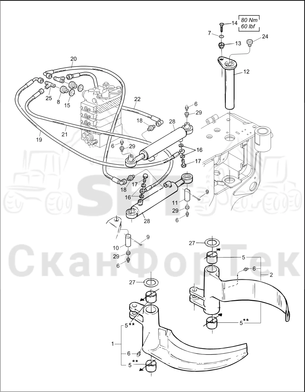 Схема: Komatsu / Лесозаготовительные машины / 911 S/N 9110062167- / Каталог запасных частей / Лесозаготовительное оборудование / Головка лесозаготовительной машины / S132 / Каталог запасных частей / Обрезка сучьев / Передние сучкорезные ножи