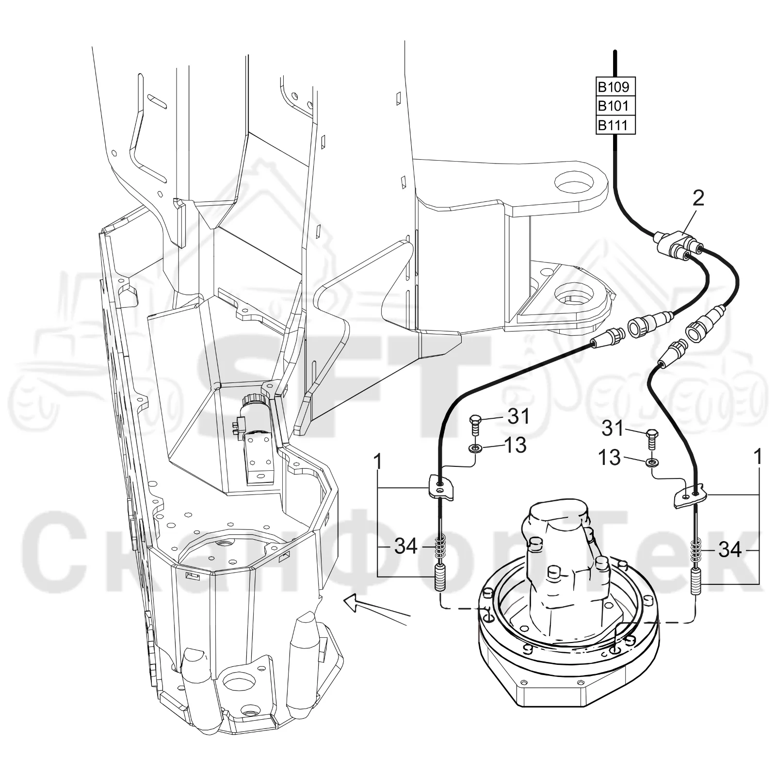 Схема: Komatsu / Лесозаготовительные машины / 911 S/N 9112062167- / Каталог запасных частей / Лесозаготовительное оборудование / Головка лесозаготовительной машины / S132 / Каталог запасных частей / Резка / Управление резкой