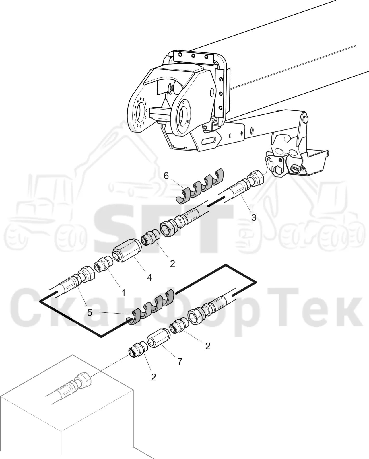 Схема: Komatsu / Головки лесозаготовительной машины / S Головки лесозаготовительной машины / S172 / Каталог запасных частей / Поворотные устройства и звенья / Корчевка пней ORFS