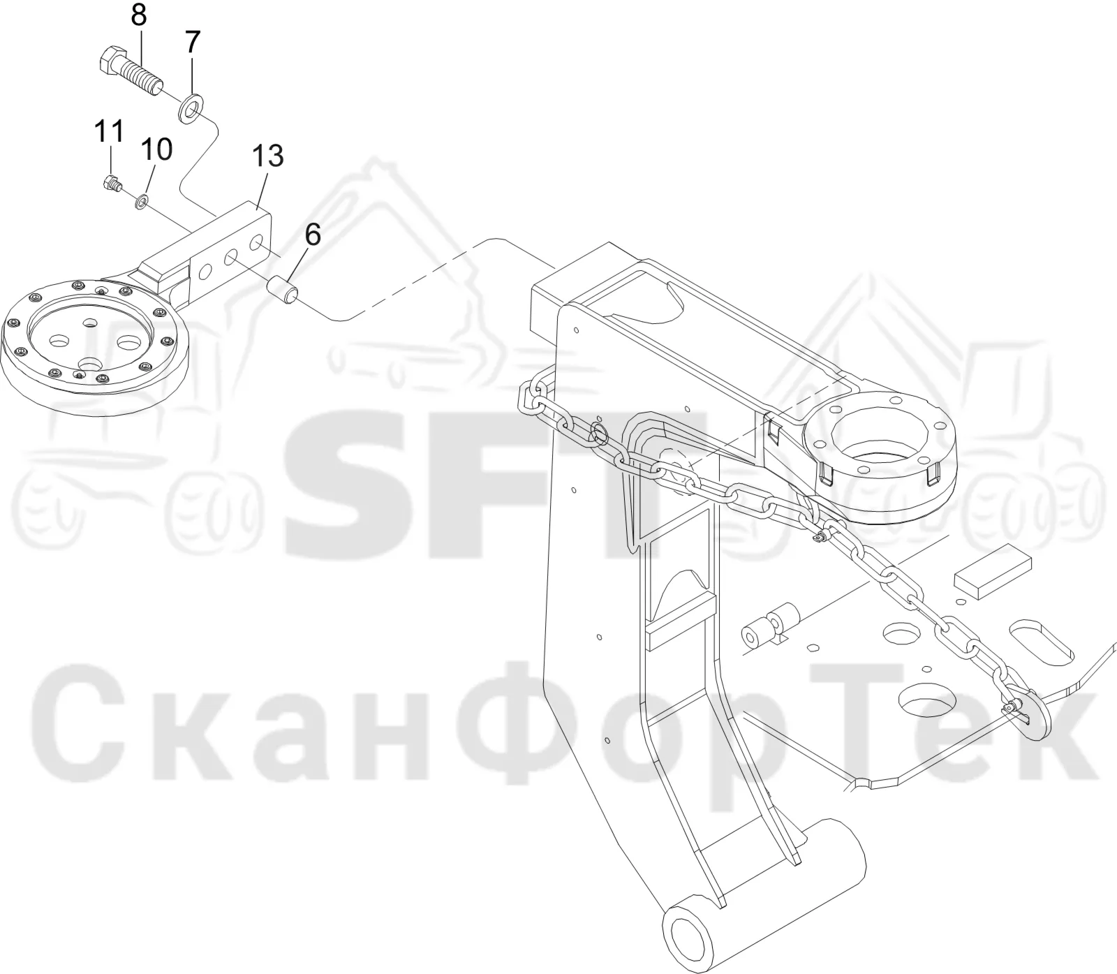 Схема: Komatsu / Лесозаготовительные машины / 911 S/N 9112062167- / Каталог запасных частей / Лесозаготовительное оборудование / Головка лесозаготовительной машины / S132 / Каталог запасных частей / Поворотные устройства и звенья / Держатель шланга HD