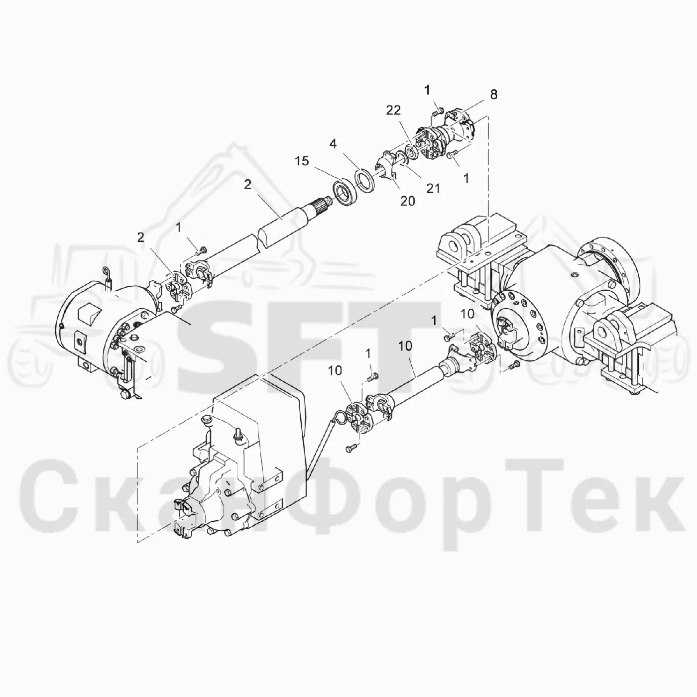 Схема: Komatsu / Лесозаготовительные машины / 931.1 / Каталог запасных частей / Коробка передач / Силовая трансмиссия / Поезд с приводом 6-ти колесный