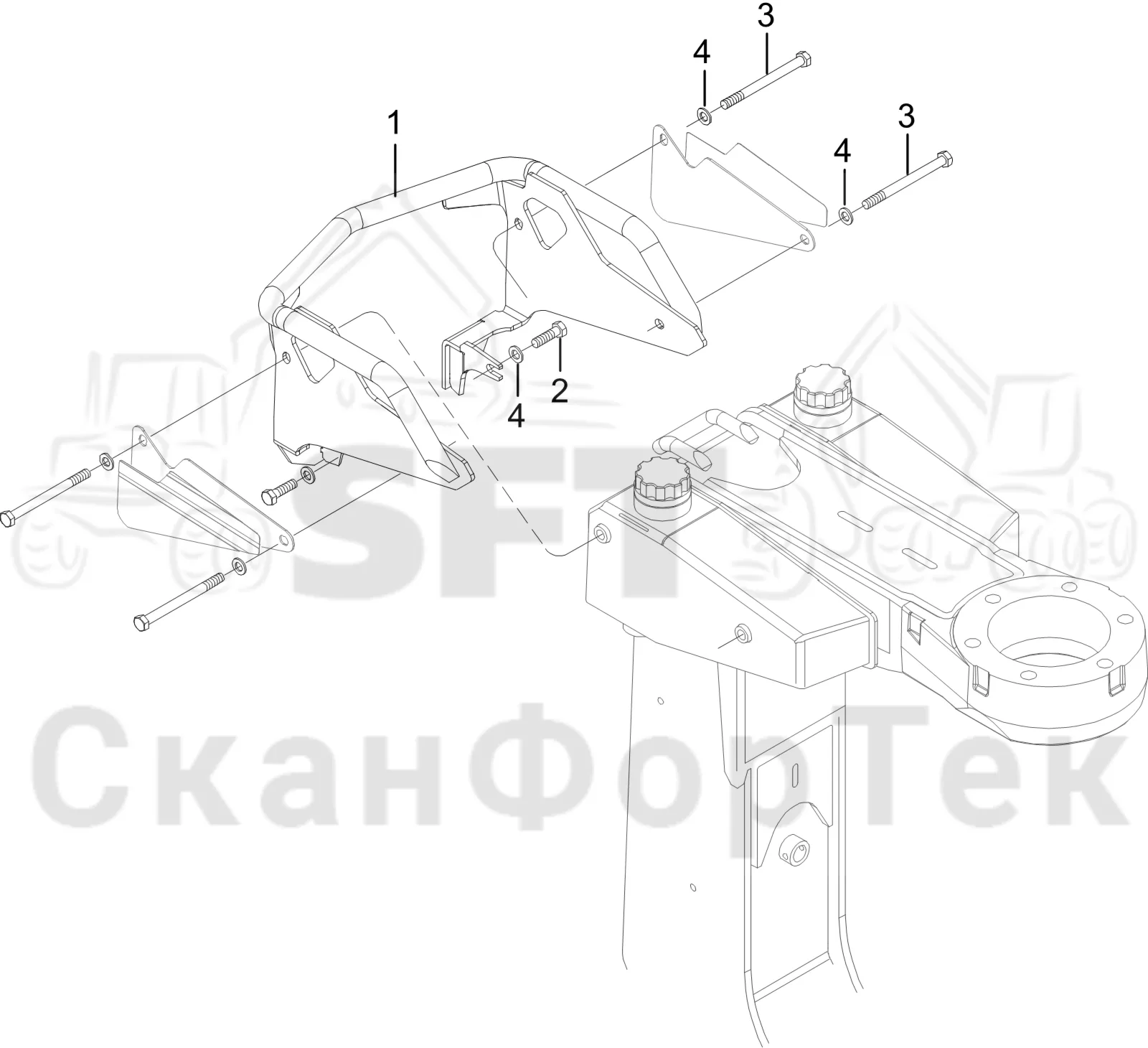 Схема: Komatsu / Лесозаготовительные машины / 931 S/N 9310021067- / Каталог запасных частей / Лесозаготовительное оборудование / Головка лесозаготовительной машины / S172 / Каталог запасных частей / шасси / Защитный кронштейн/Цветовая маркировка
