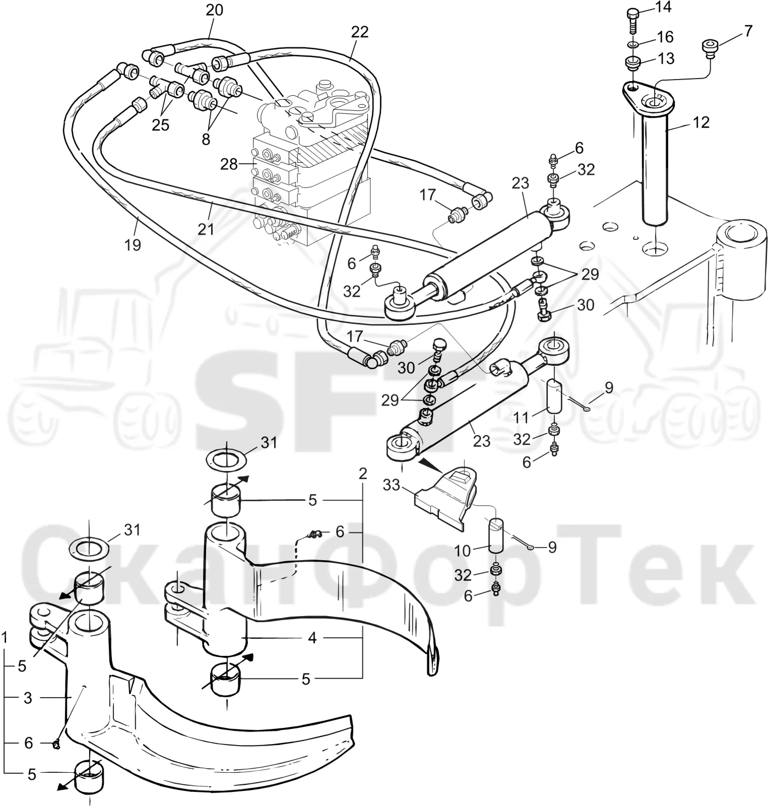 Схема: Komatsu / Лесозаготовительные машины / 951 S/N 9510004367- / Каталог запасных частей / Лесозаготовительное оборудование / Головка лесозаготовительной машины / S172 / Каталог запасных частей / Обрезка сучьев / Передние сучкорезные ножи