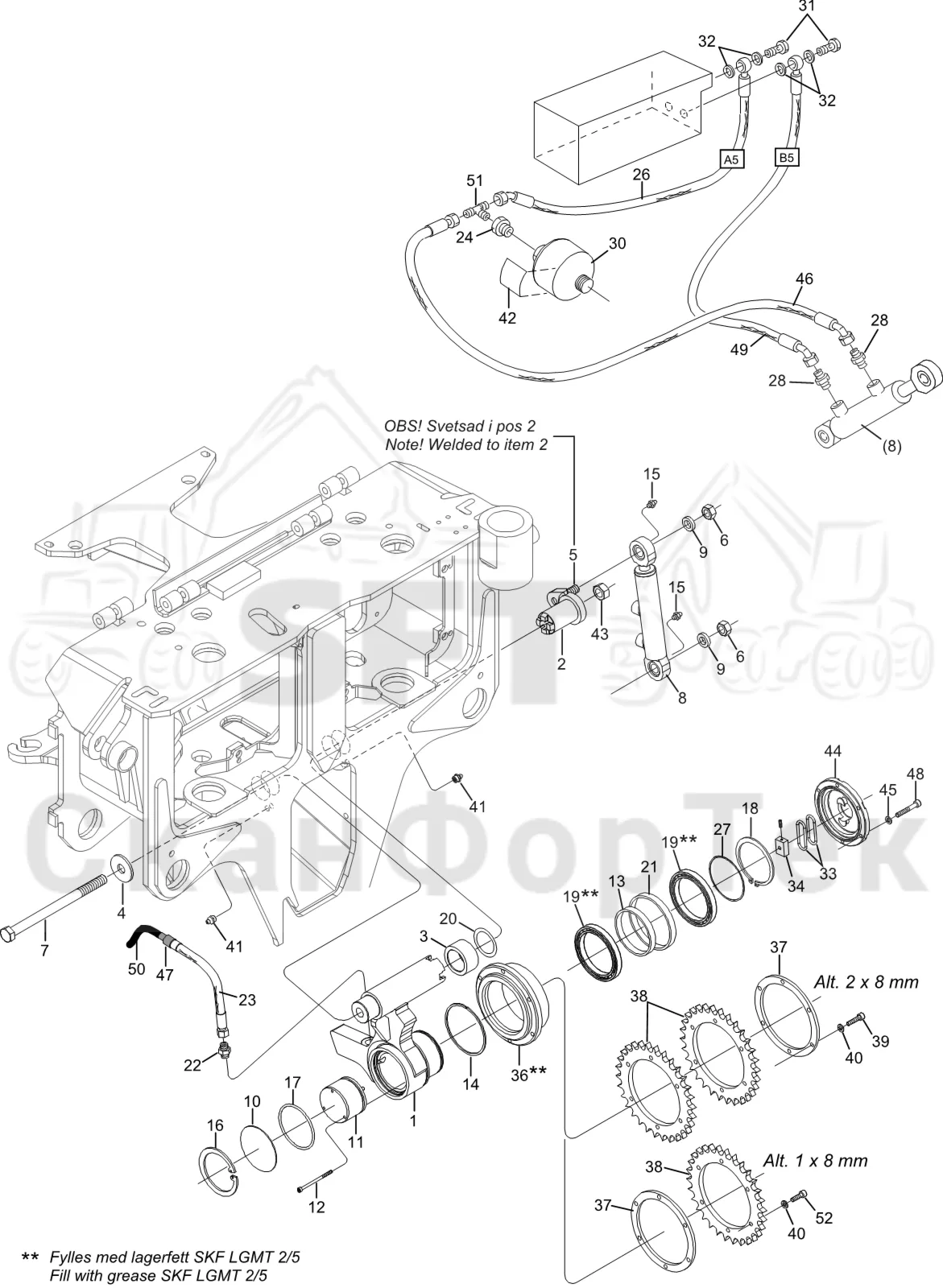 Схема: Komatsu / Лесозаготовительные машины / 951 S/N 9510004367- / Каталог запасных частей / Лесозаготовительное оборудование / Головка лесозаготовительной машины / S172 / Каталог запасных частей / Измерение / Измерение длины 3172017061-