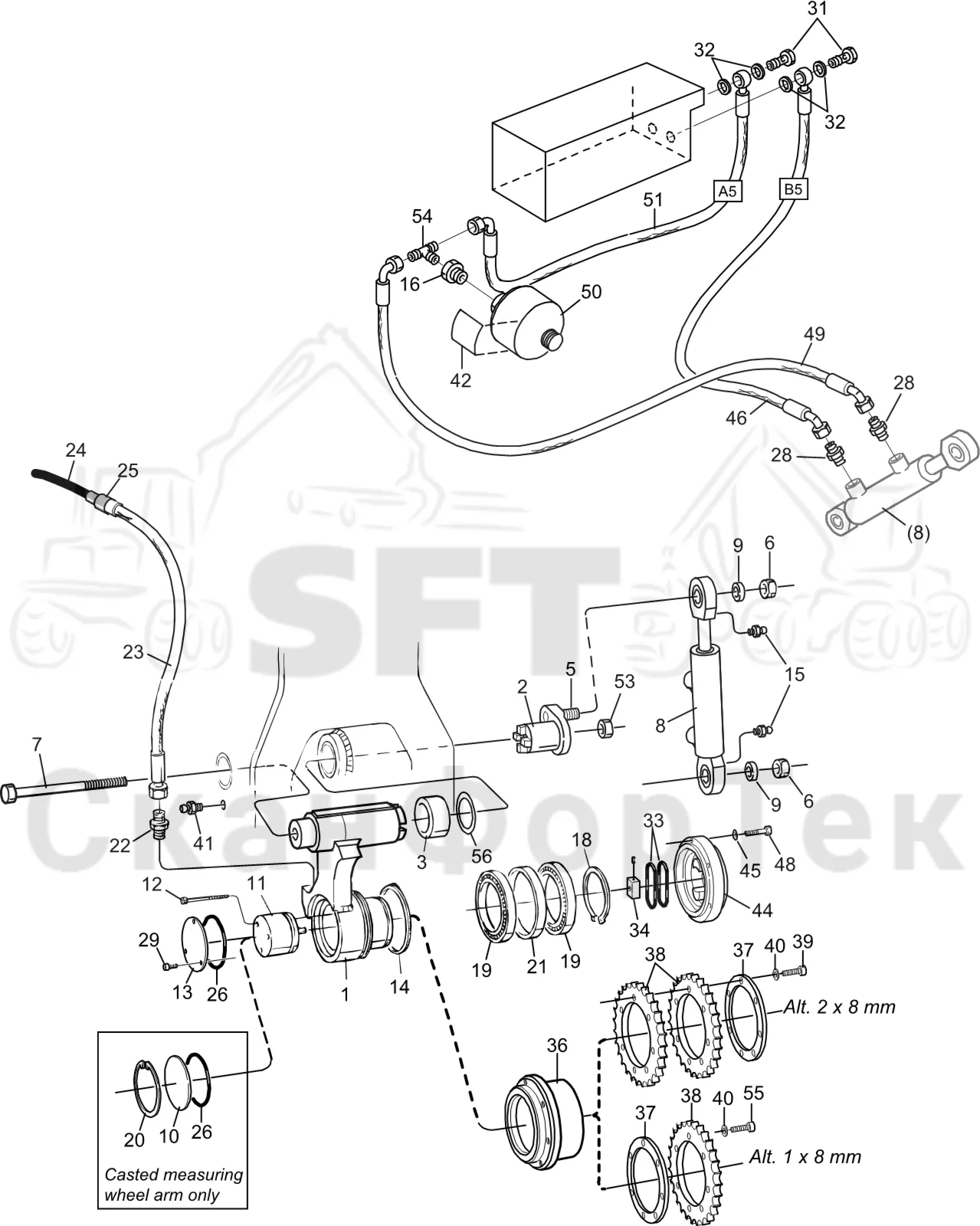 Схема: Komatsu / Лесозаготовительные машины / 931 S/N 9310021067- / Каталог запасных частей / Лесозаготовительное оборудование / Головка лесозаготовительной машины / S172 / Каталог запасных частей / Измерение / Измерение длины