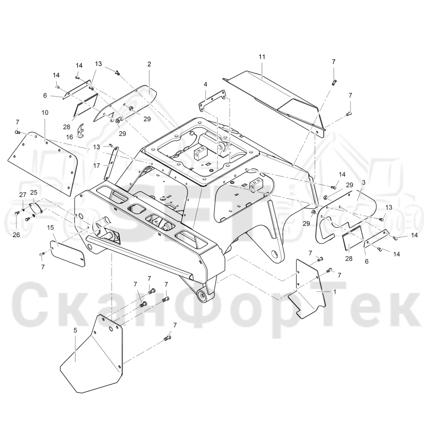 Схема: Komatsu / Головки лесозаготовительной машины / Головка лесозаготовительной машины процессор / 378 P / Каталог запасных частей / шасси / Капоты и крышки