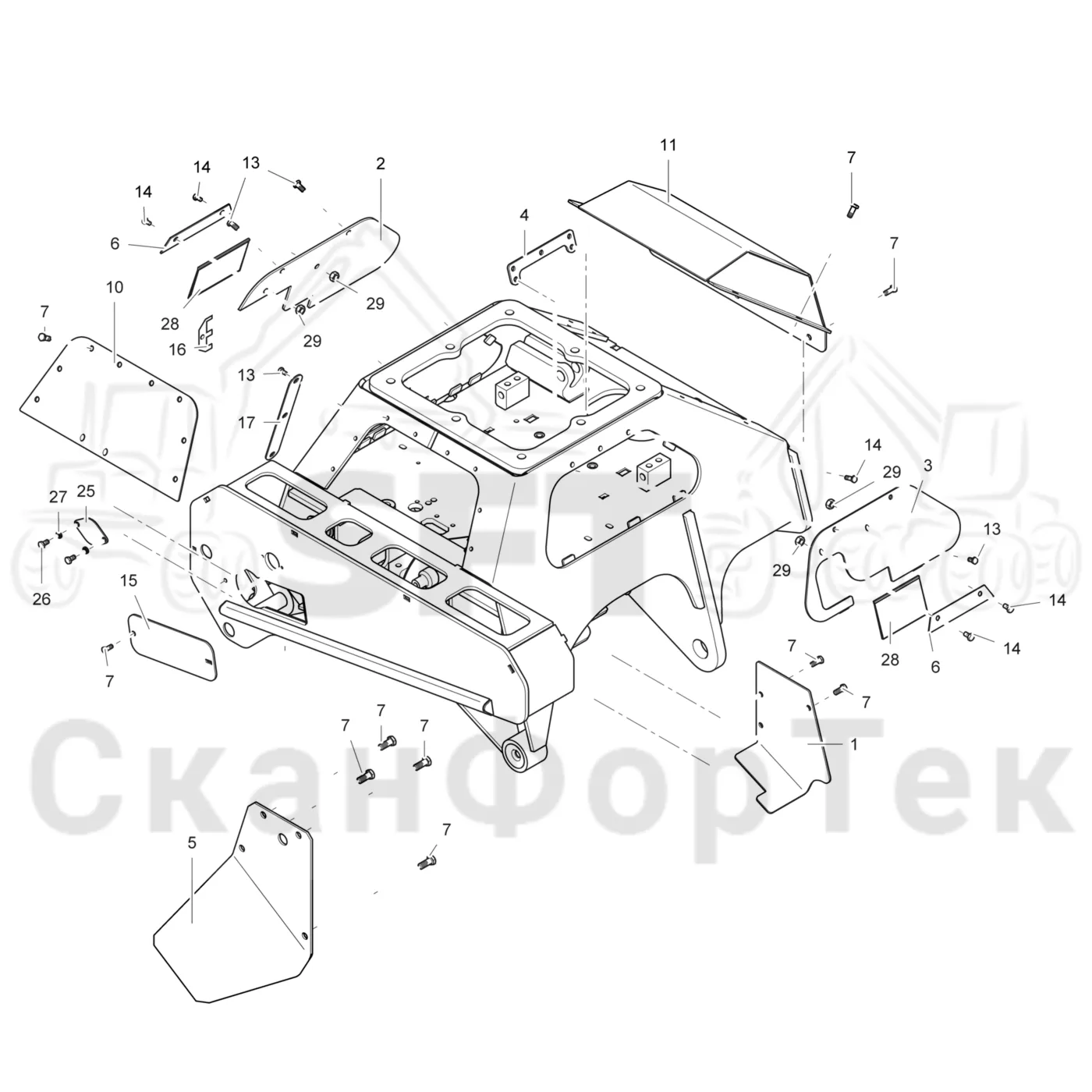 Схема: Komatsu / Головки лесозаготовительной машины / Головка лесозаготовительной машины процессор / 378 P / Каталог запасных частей / шасси / Капоты и крышки 5-