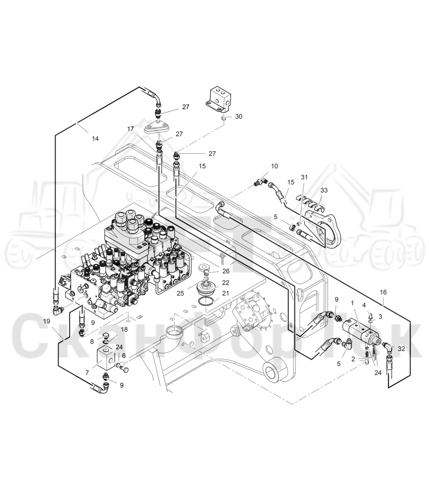 Схема: Komatsu / Головки лесозаготовительной машины / Головка лесозаготовительной машины процессор / 378 P / Каталог запасных частей / Резка / Блок смазки, электрический