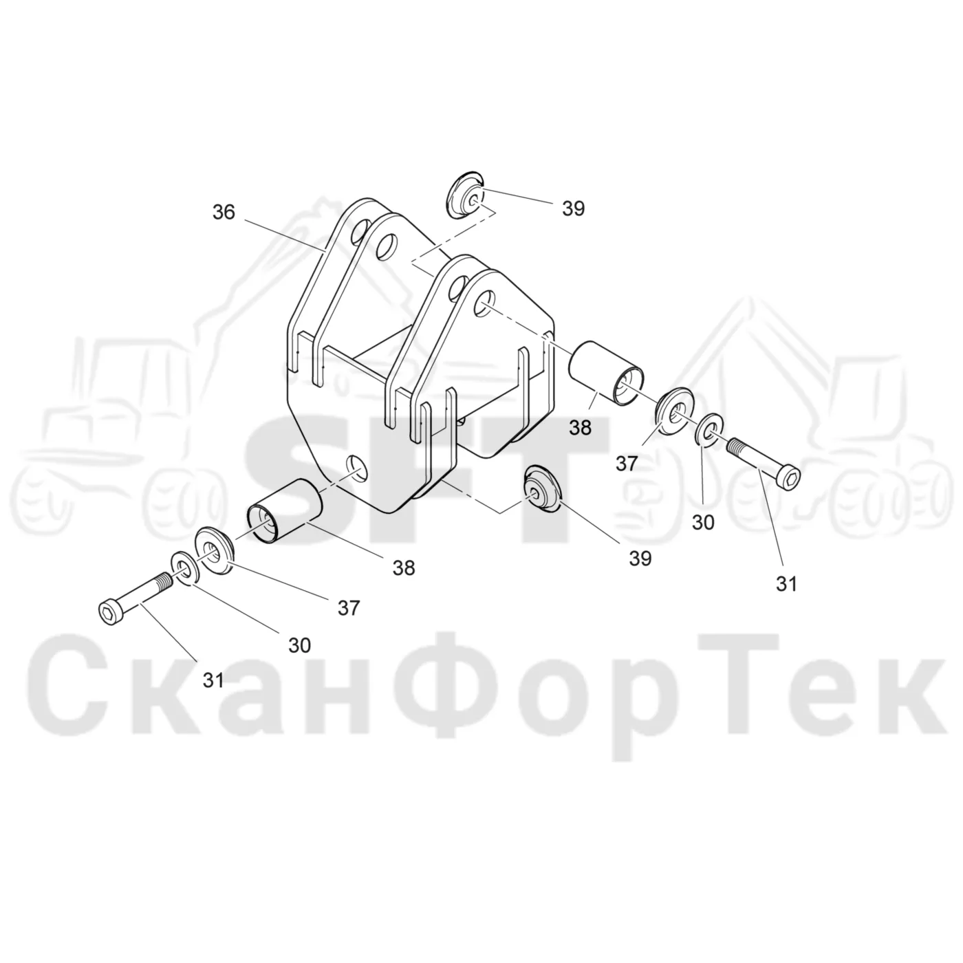 Схема: Komatsu / Головки лесозаготовительной машины / Головка лесозаготовительной машины процессор / 378 P / Каталог запасных частей / Поворотные устройства и звенья / Тяга