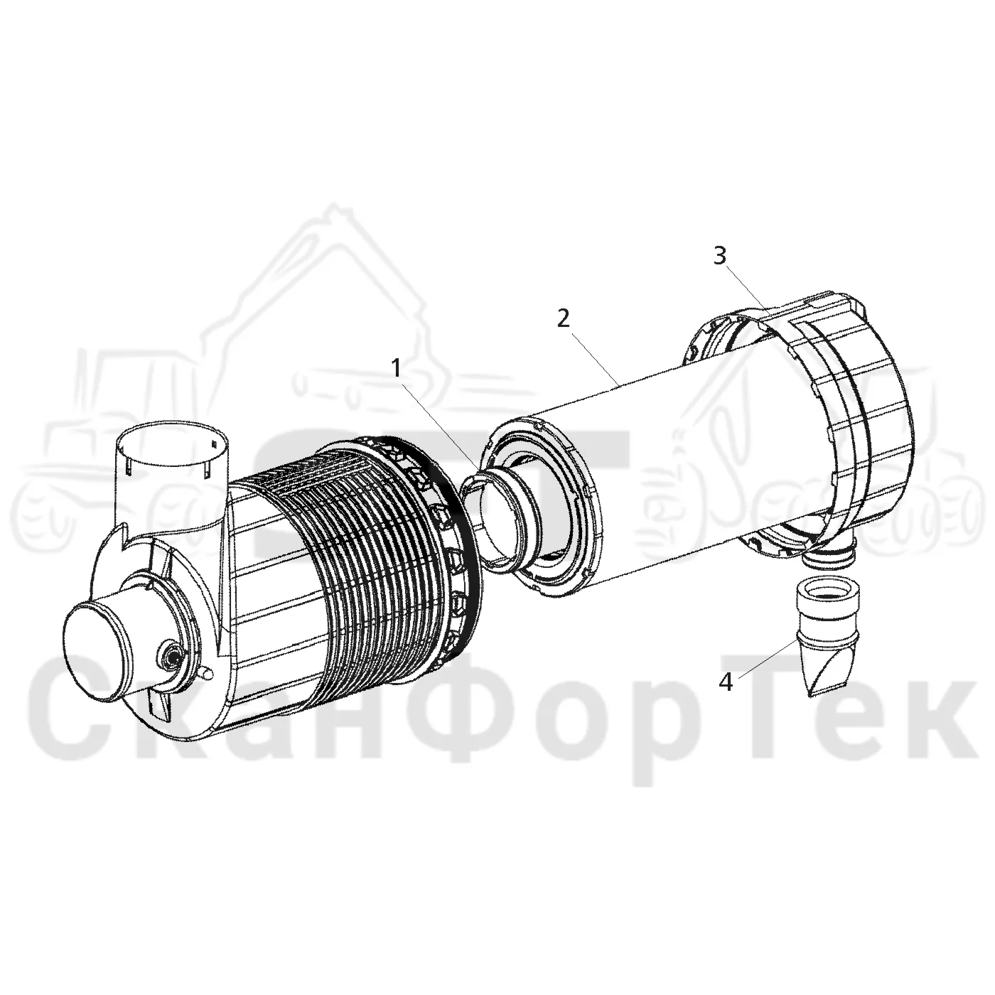 Схема: Komatsu / Форвардер / 830.3 / Каталог запасных частей / Двигатель / Впуск - выпуск / Воздушный фильтр
