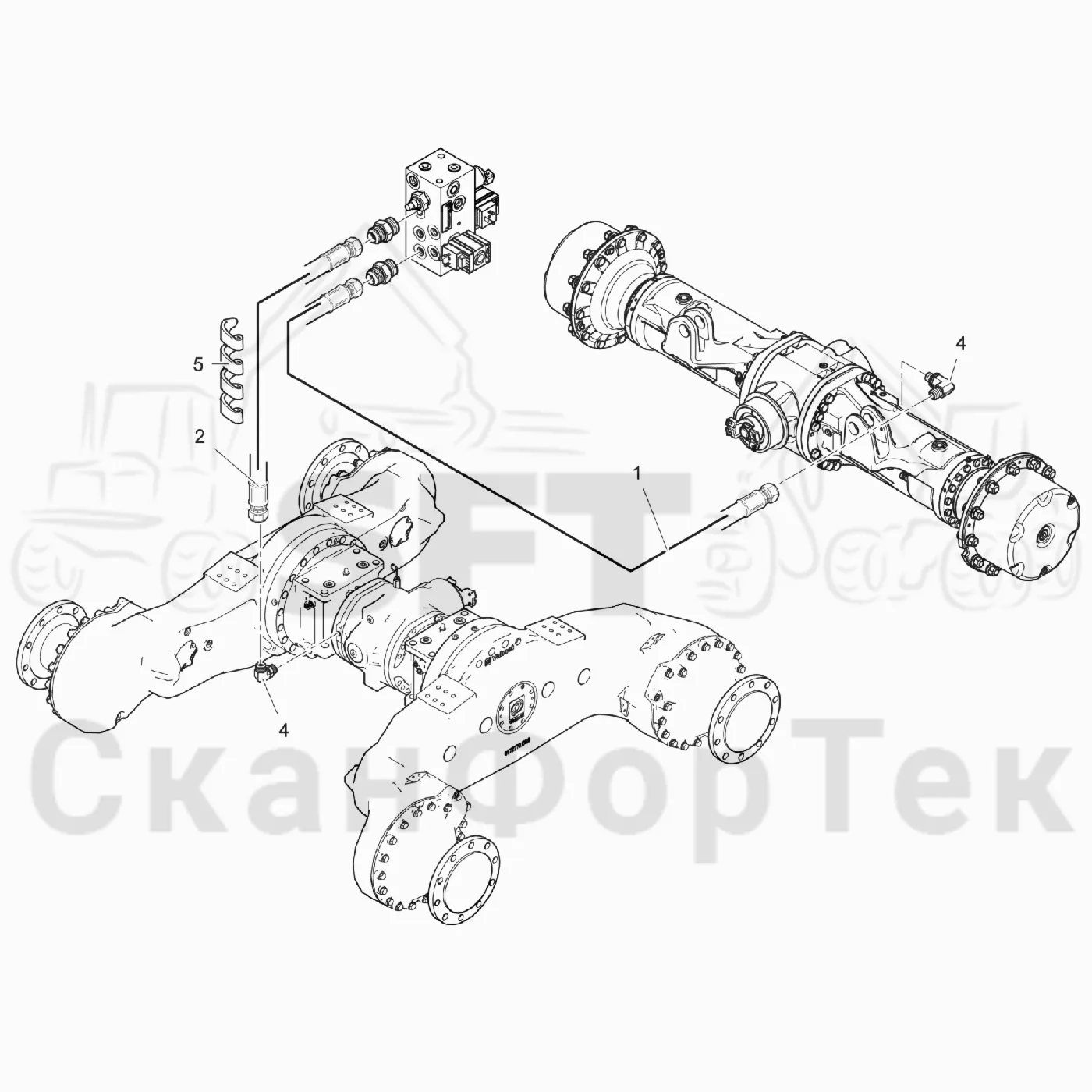 Схема: Komatsu / Лесозаготовительные машины / 931.1 / Каталог запасных частей / Коробка передач / Блокировка дифференциала / Блокировка дифференциала на 6 колес