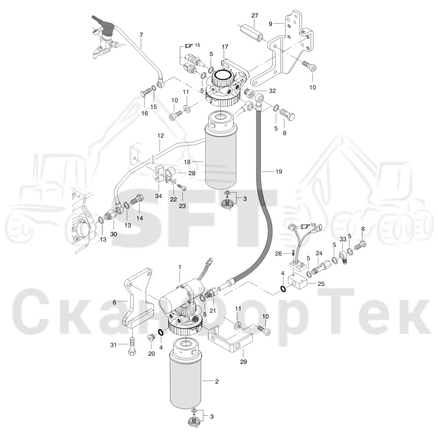 Схема: Komatsu / Форвардер / 830.3 / Каталог запасных частей / Двигатель / Топливная система / Топливный фильтр