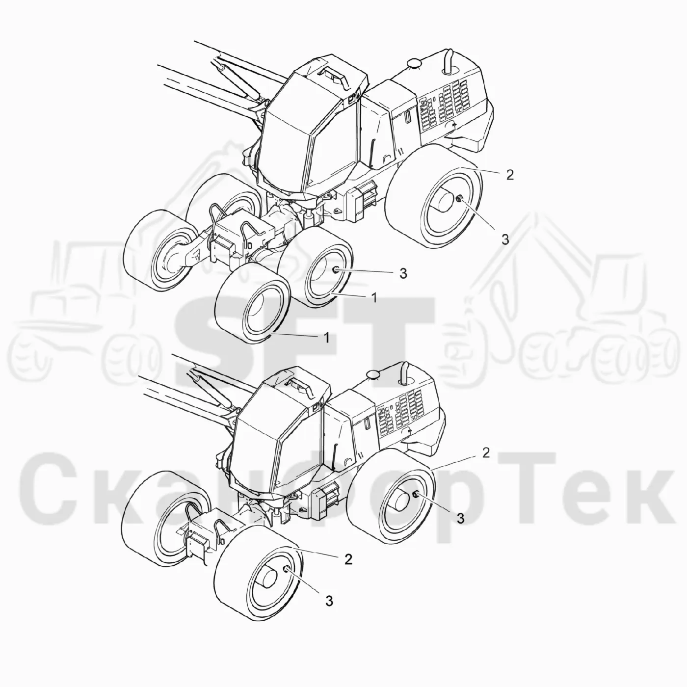 Схема: Komatsu / Лесозаготовительные машины / 901TX / Каталог запасных частей / Коробка передач / Оборудование шин / Trelleborg