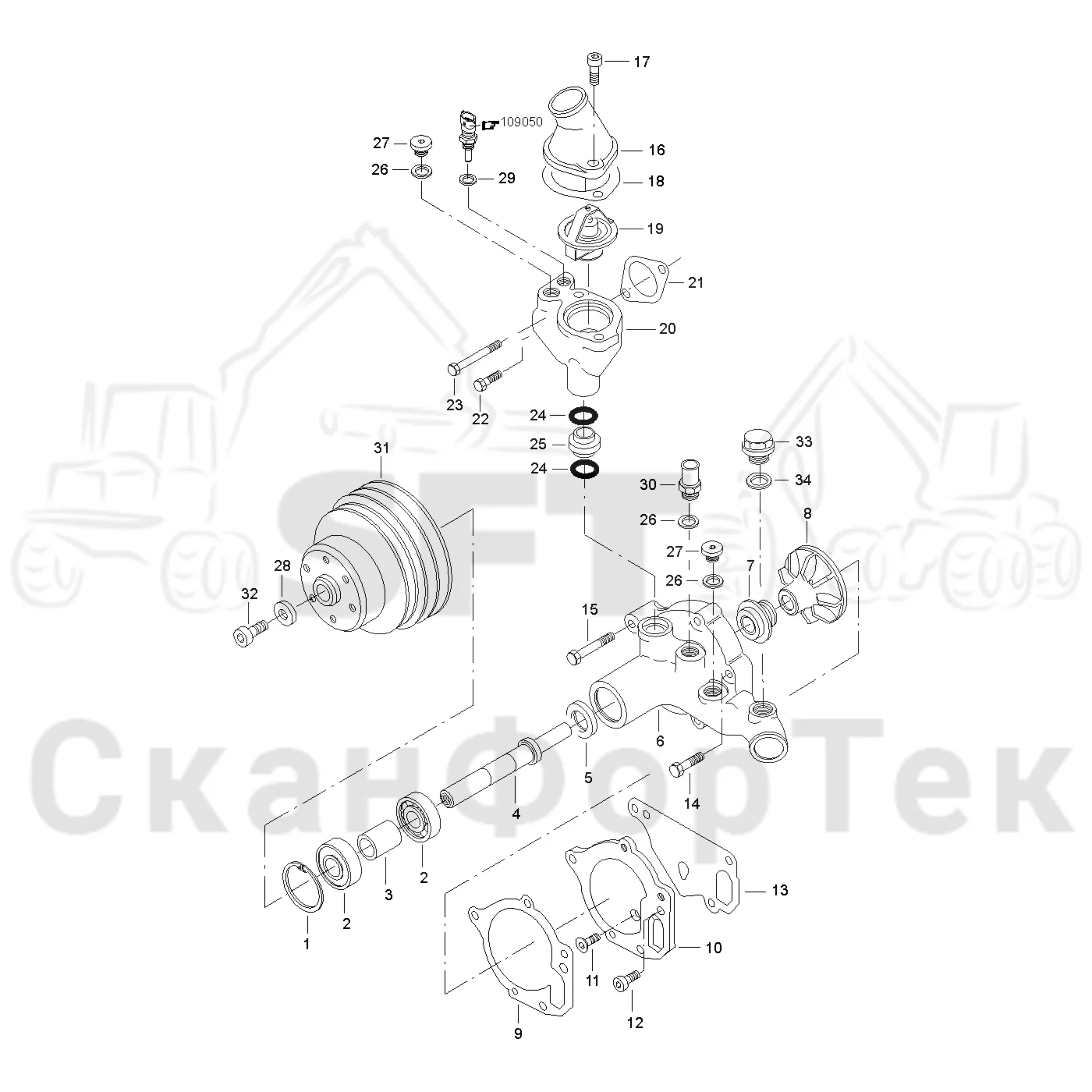 Схема: Komatsu / Форвардер / 830.3 / Каталог запасных частей / Двигатель / Система охлаждения / Насос хладагента