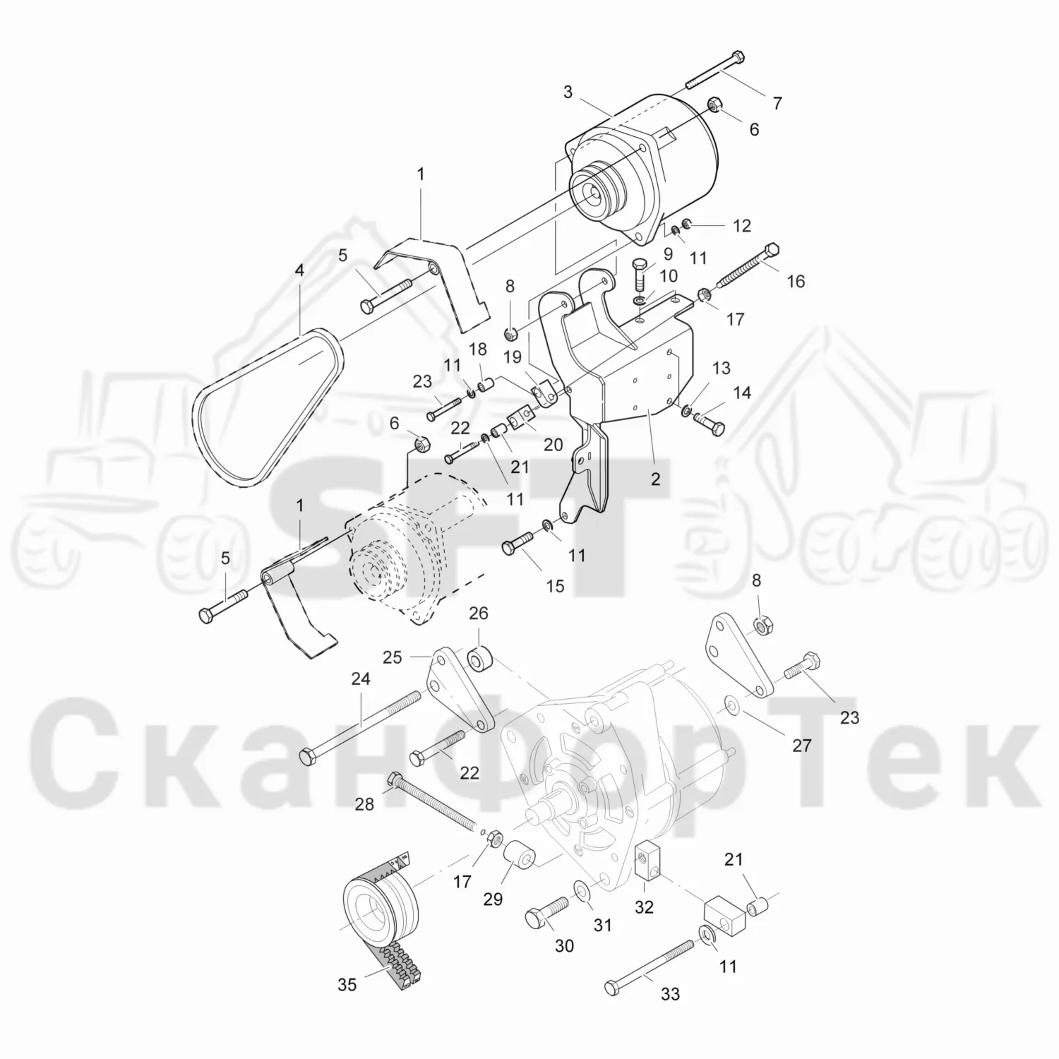 Схема: Valmet / Форвардер / Valmet 830.3 / Valmet 830.3 / Каталог запасных частей / Двигатель / Двигатель  311172- / Генератор переменного тока / Генератор переменного тока 8300031381-