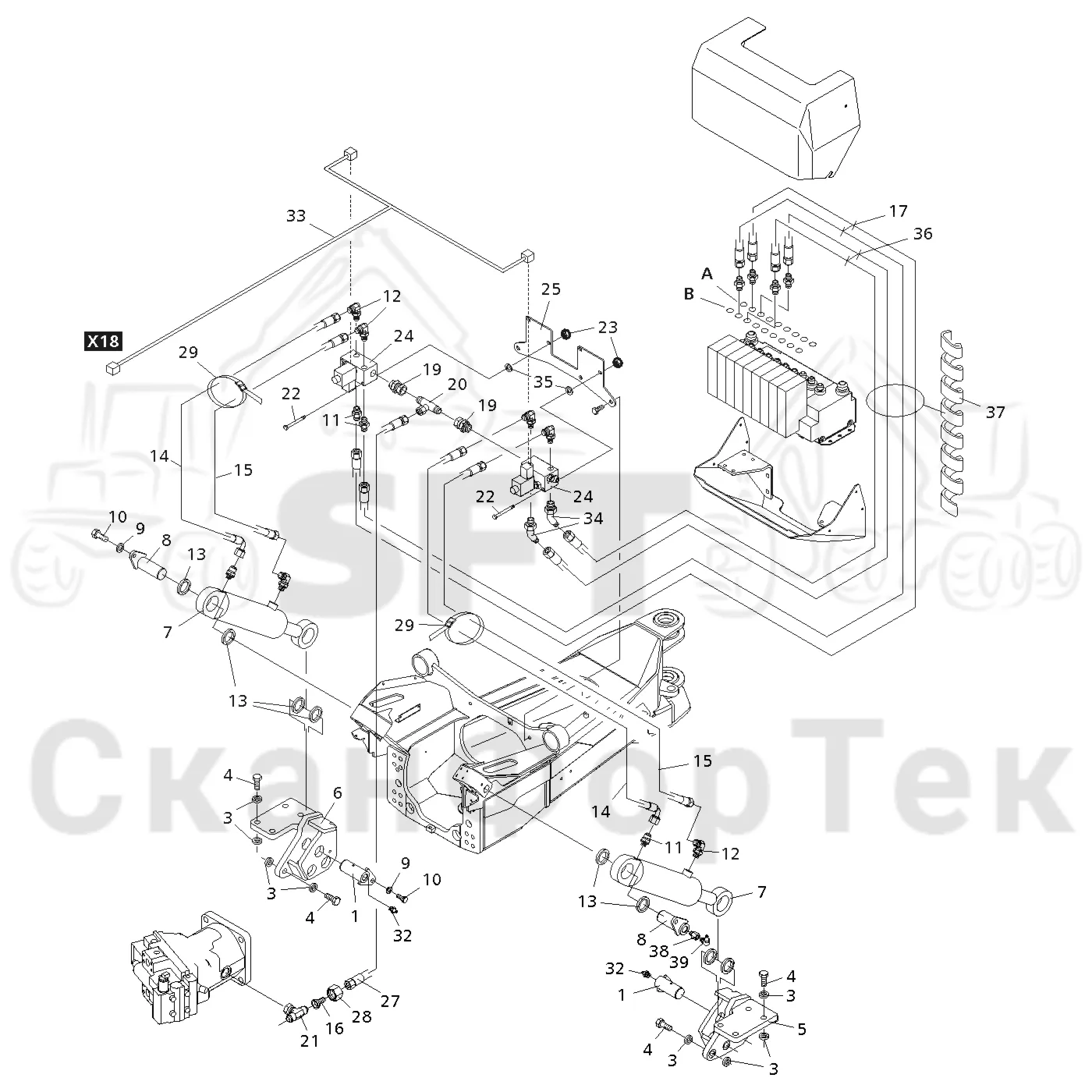 Схема: Valmet / Форвардер / Valmet 830.1 / Valmet 830.1 / Каталог запасных частей / шасси / Подъемник каретки / Подъемник каретки