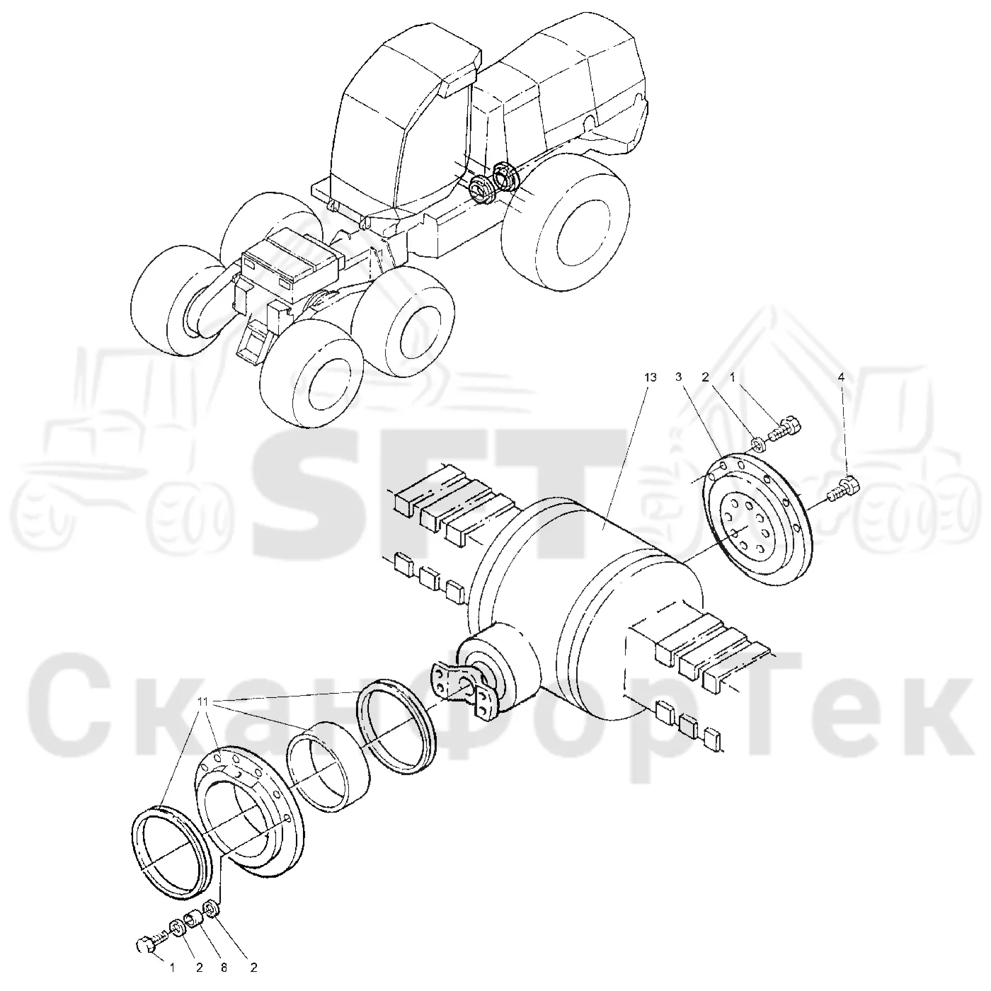 Схема: Valmet / Лесозаготовительные машины / Valmet 921 / Valmet 921 Ch -13270 / Valmet 921 Ch -13270 / Каталог запасных частей / Коробка передач / Ось / Мост VL 52 / Мост задний