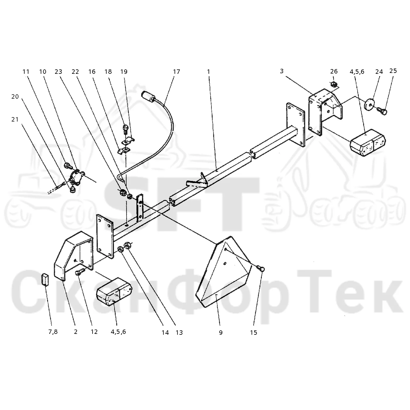 Схема: Valmet / Форвардер / Valmet 840.3 / Valmet 840.3 Ch. -311173 / Valmet 840.3 Ch. -311173 / Каталог запасных частей / шасси / Электрический Оборудование / Узел задних фонарей