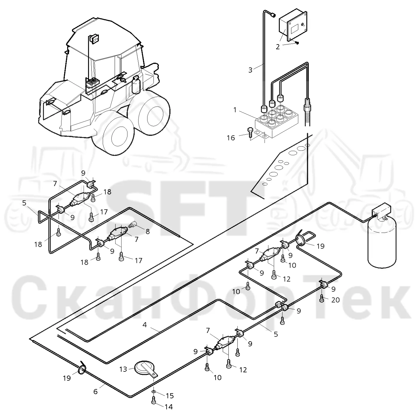 Схема: Valmet / Форвардер / Valmet 830.3 / Valmet 830.3 / Каталог запасных частей / шасси / Пожаротушение / Комплект электрооборудования пожаротушения