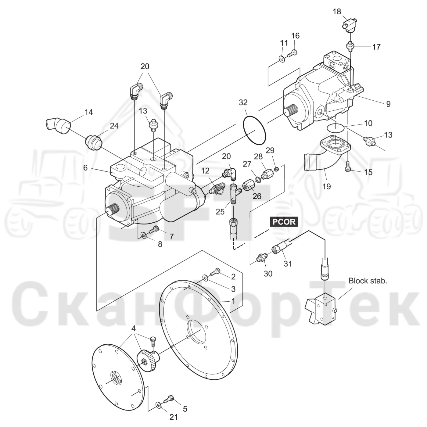 Схема: Valmet / Форвардер / Valmet 830 / Valmet 830 / Каталог запасных частей / Гидравлика / Гидравлические насосы / Насосная установка