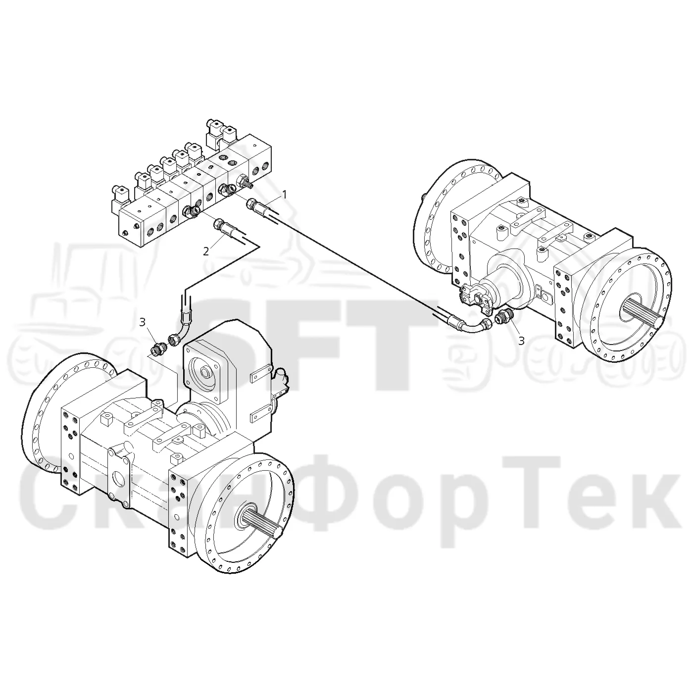 Схема: Valmet / Форвардер / Valmet 830.3 / Valmet 830.3 / Каталог запасных частей / Коробка передач / Блокировка дифференциала / Блокировка дифференциала