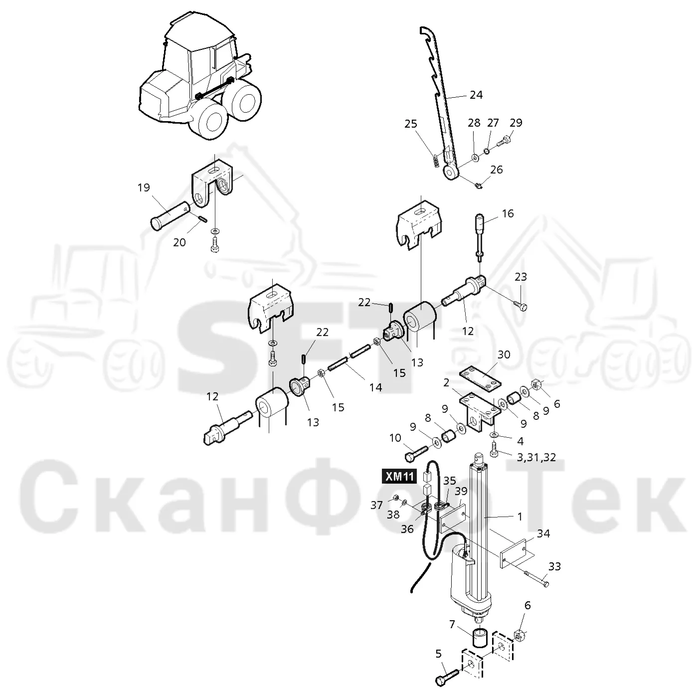 Схема: Komatsu / Форвардер / 830.3 / Каталог запасных частей / Кабина / Кабина / Установка кабины