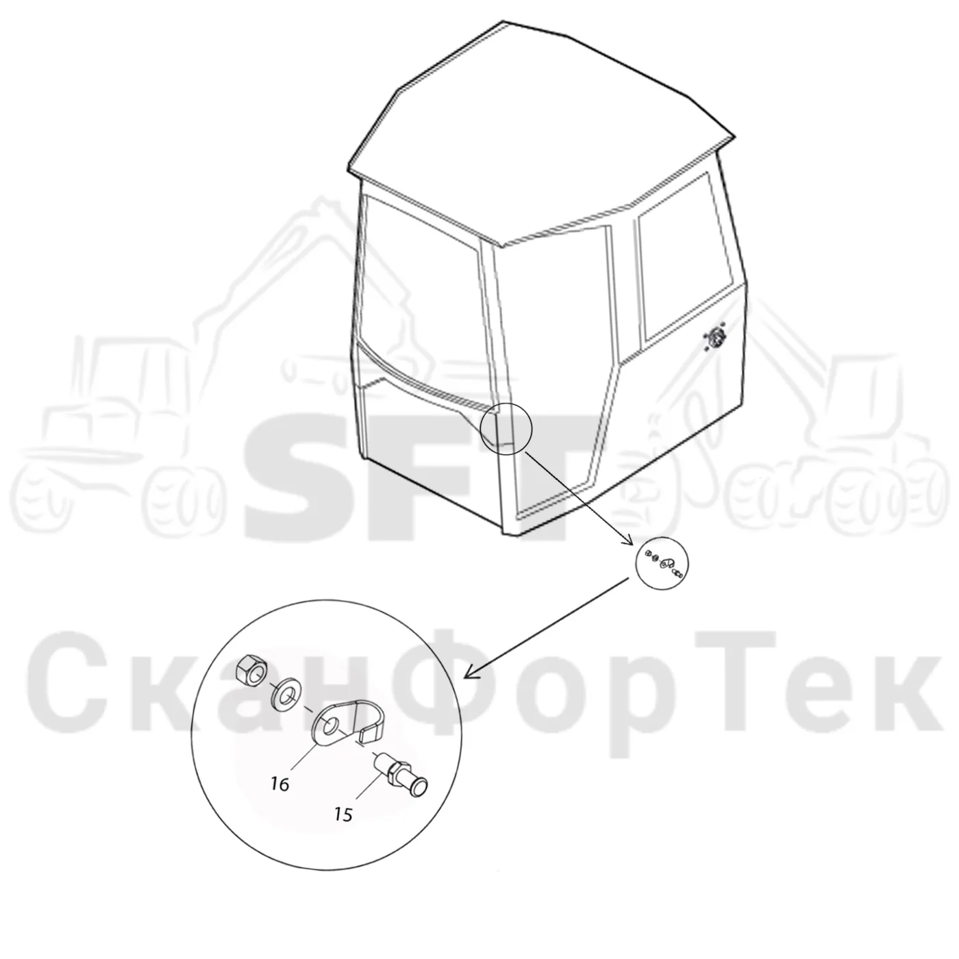 Схема: Valmet / Форвардер / Valmet 840.2 / Valmet 840.2  Ch. 211121- / Valmet 840.2  Ch. 211121- / Каталог запасных частей / Кабина / Кабина / Защелка