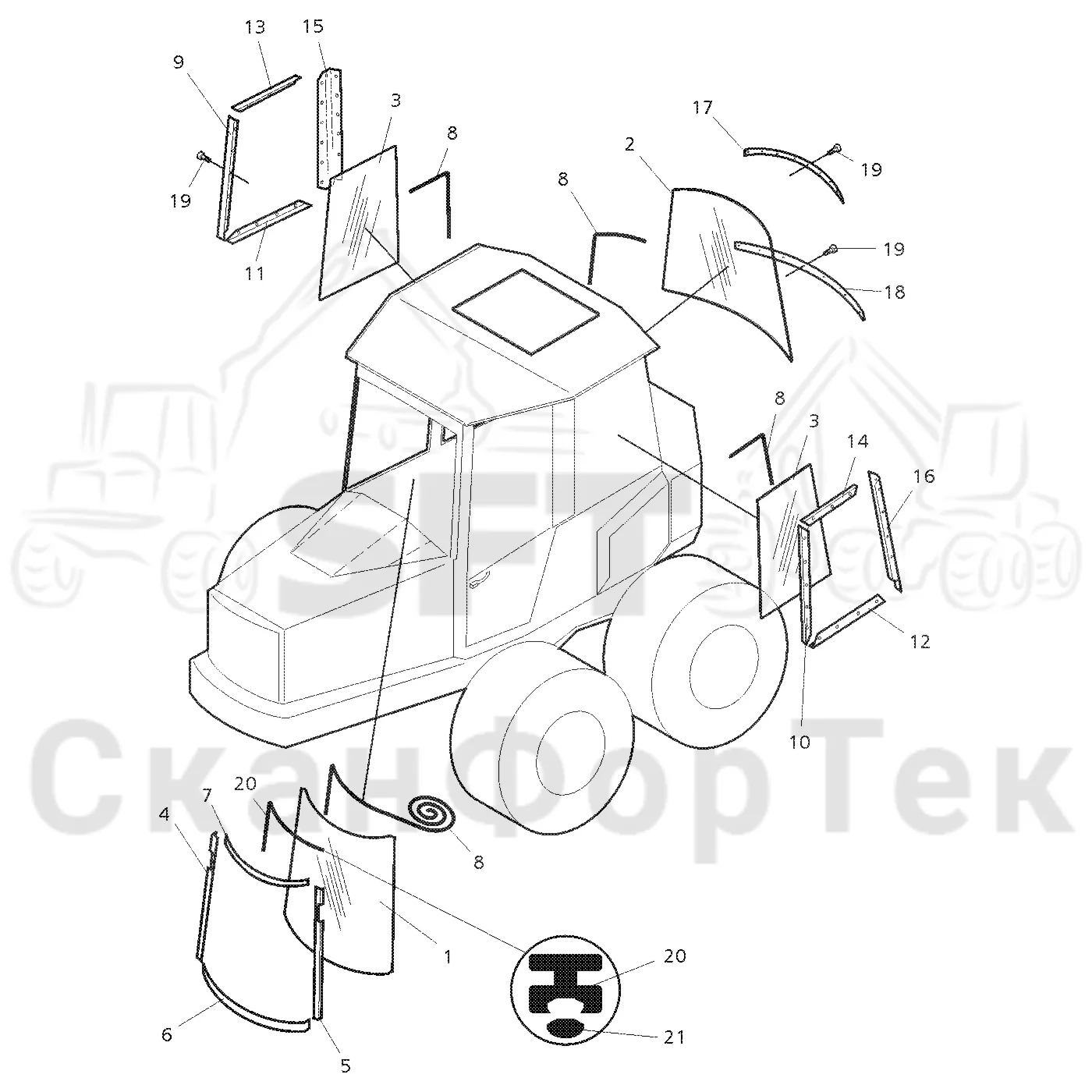 Схема: Valmet / Форвардер / Valmet 840.1 / Valmet 840.1 / Каталог запасных частей / Кабина / Экраны / Экраны