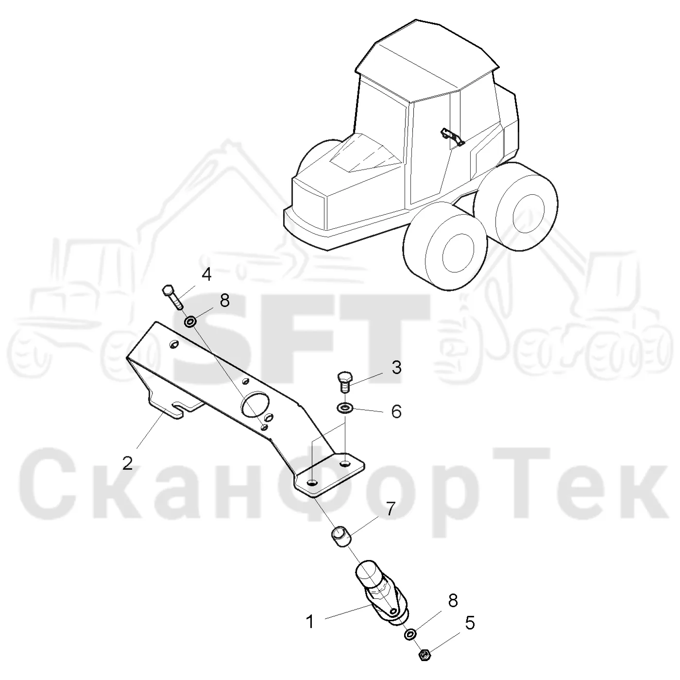 Схема: Komatsu / Форвардер / 890.3 / Каталог запасных частей / Кабина / Электрический / Направление хода ножного выключателя