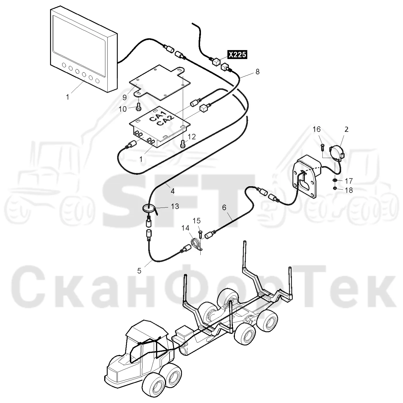 Схема: Komatsu / Форвардер / 840TX / Каталог запасных частей / Кабина / камера заднего вида / Электрооборудование камера заднего вида / Электрооборудование камера заднего вида -8401000570