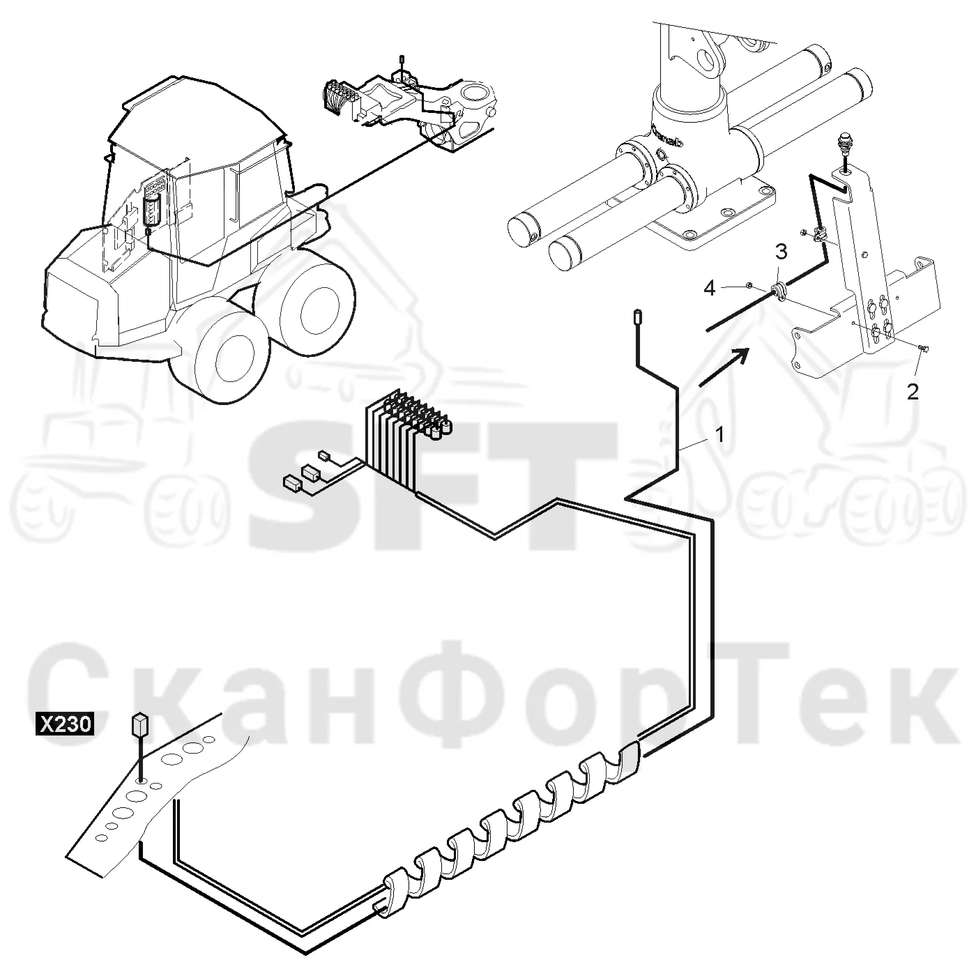 Схема: Komatsu / Форвардер / 830.3 / Каталог запасных частей / Подъемный кран / Подъемный кран / Удлинитель стрелы / Подъемный кран Взвешивающее устройство / Комплект электрооборудования