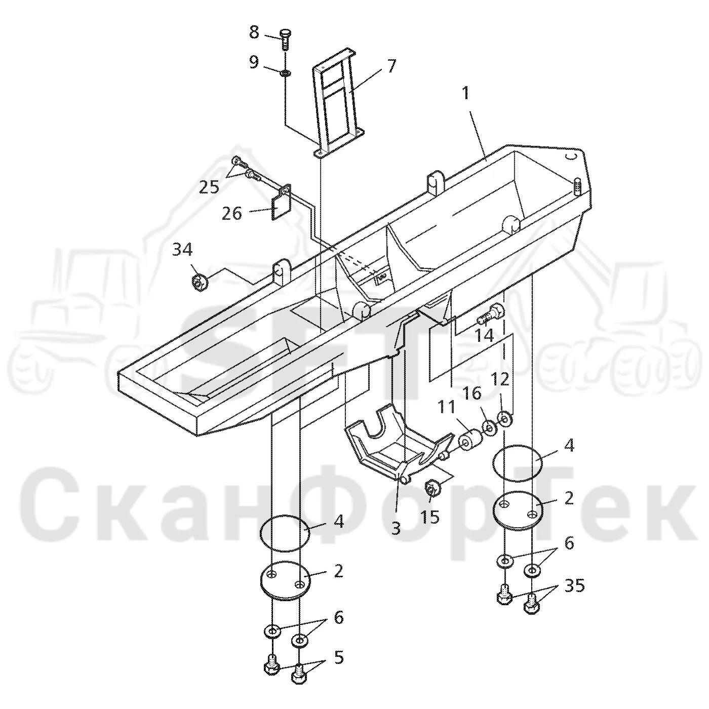 Схема: Valmet / Форвардер / Valmet 890.3 / Valmet 890.3 / Каталог запасных частей / шасси / Рамы / Рама, передняя на 6 колес