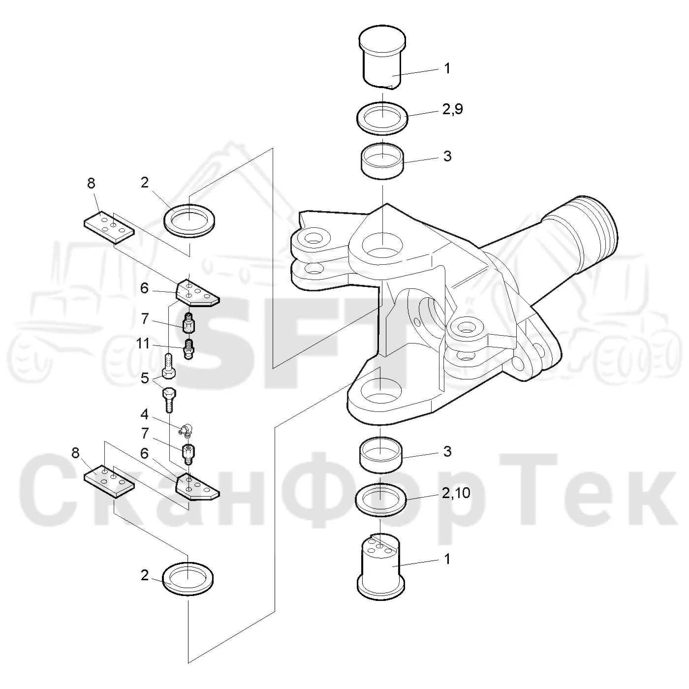 Схема: Valmet / Форвардер / Valmet 860.1 / Valmet 860.1 Ch. -115420 / Valmet 860.1 Ch. -115420 / Каталог запасных частей / шасси / Сочленение / Шарнирные пальцы