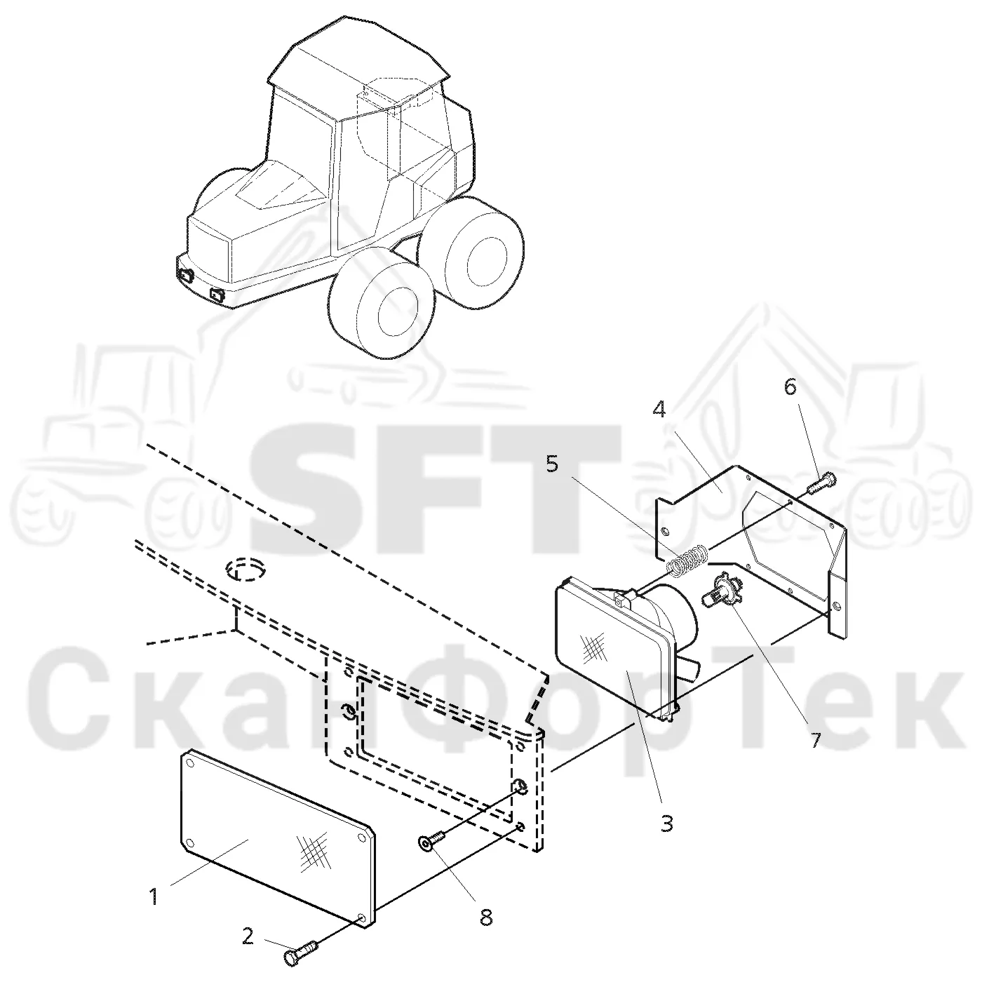 Схема: Valmet / Форвардер / Valmet 860.3 / Valmet 860.3 / Каталог запасных частей / шасси / Электрический Оборудование / Фара передняя
