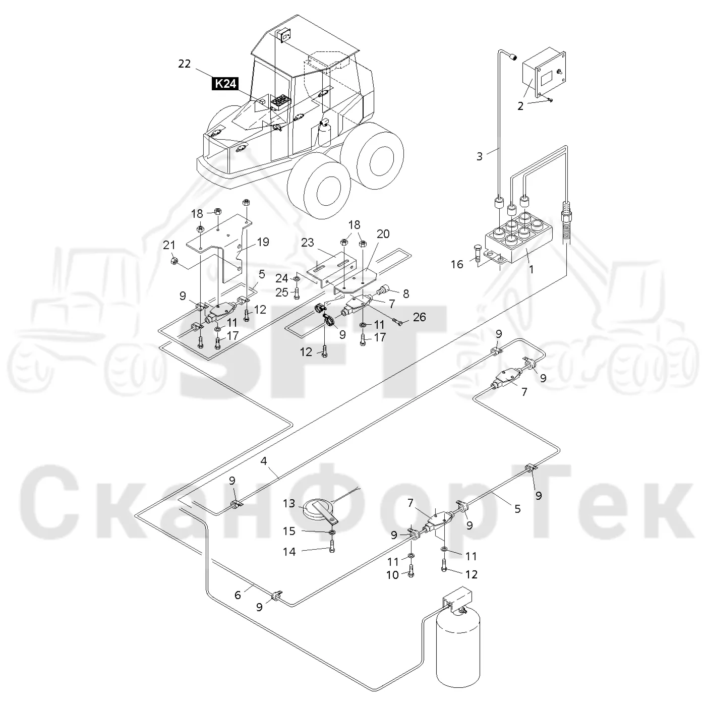 Схема: Valmet / Форвардер / Valmet 890.3 / Valmet 890.3 / Каталог запасных частей / шасси / Пожаротушение / Комплект электрооборудования пожаротушения / Комплект электрооборудования пожаротушения 310371-