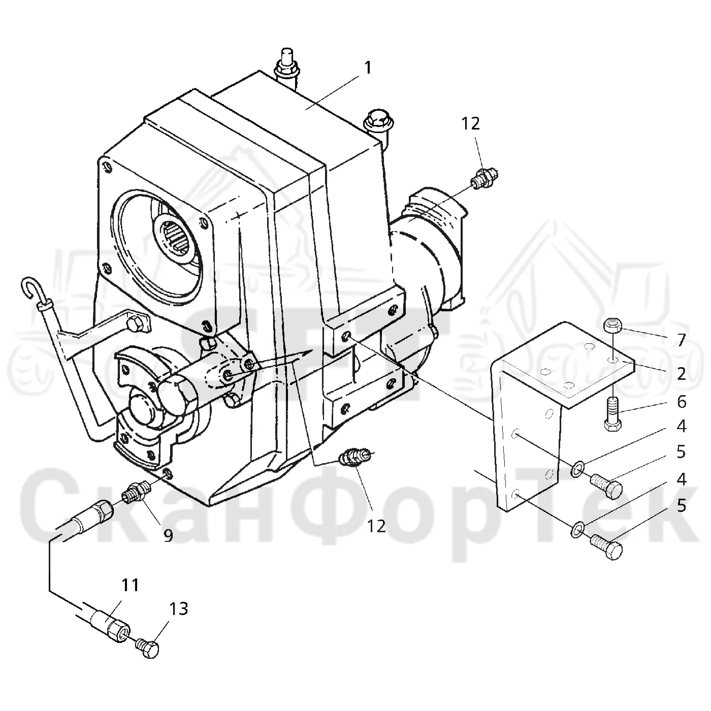 Схема: Valmet / Форвардер / Valmet 890.1 / Valmet 890.1 Ch. 117351-, 119441- / Valmet 890.1 Ch. 117351-, 119 / Каталог запасных частей / Коробка передач / Редуктор / Корпус редуктора