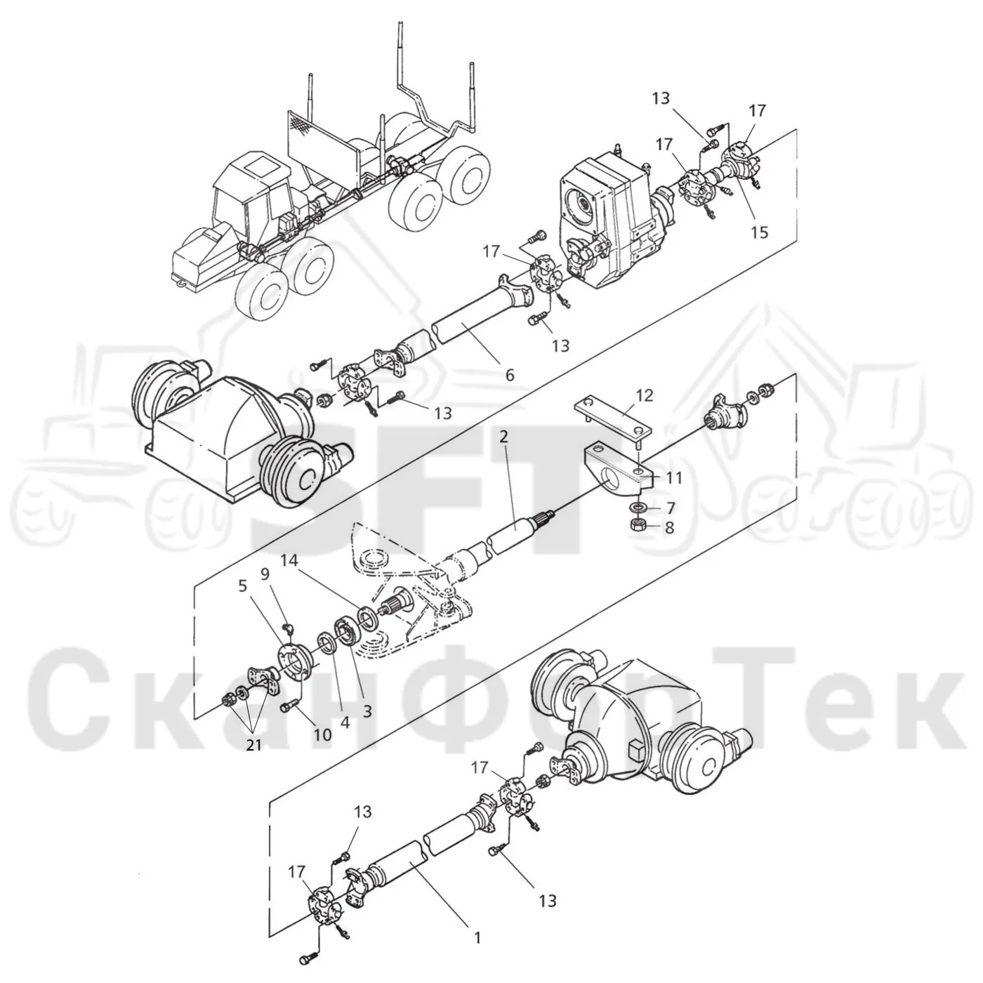 Схема: Valmet / Форвардер / Valmet 890.2 / Valmet 890.2 / Каталог запасных частей / Коробка передач / Карданная передача / Карданная передача 8WD