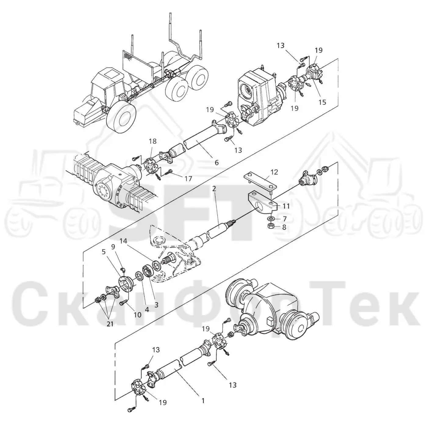 Схема: Valmet / Форвардер / Valmet 890.3 / Valmet 890.3 / Каталог запасных частей / Коробка передач / Карданная передача / Карданная передача 6WD