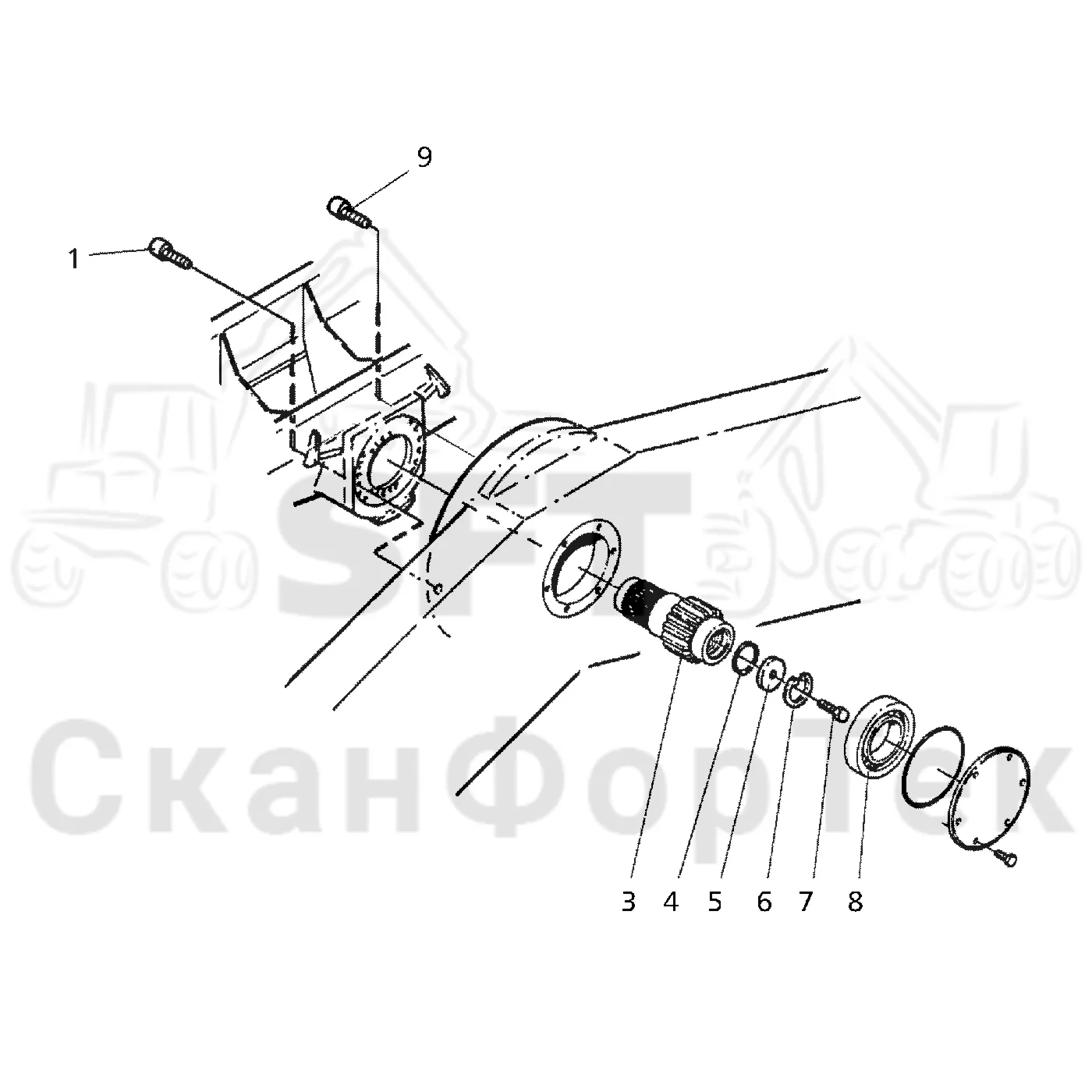 Схема: Valmet / Форвардер / Valmet 890.3 / Valmet 890.3 / Каталог запасных частей / Коробка передач / Мост каретки / Задний агрегат каретки