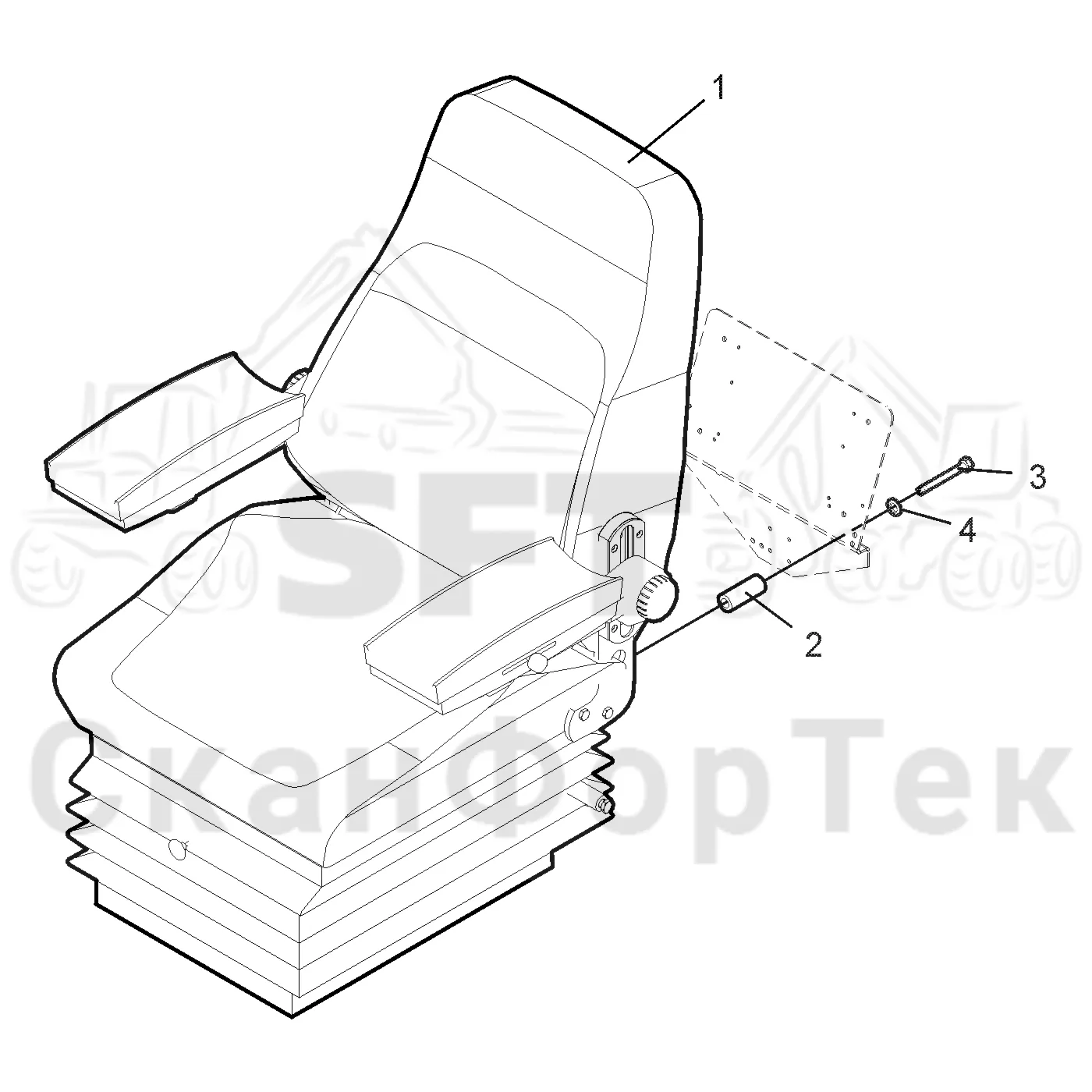 Схема: Valmet / Лесозаготовительные машины / Valmet 901.3 / Valmet 901.3 Ch -311190 / Valmet 901.3 Ch -311190 / Каталог запасных частей / Кабина / Сиденья / Сиденье Be-Ge