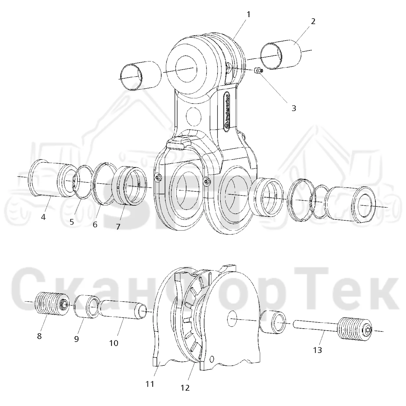 Схема: Komatsu / Форвардер / 890.3 / Каталог запасных частей / Оборудование захвата / Передаточные рычаги и демпферы поворота / Демпфер поворота MPB1-125