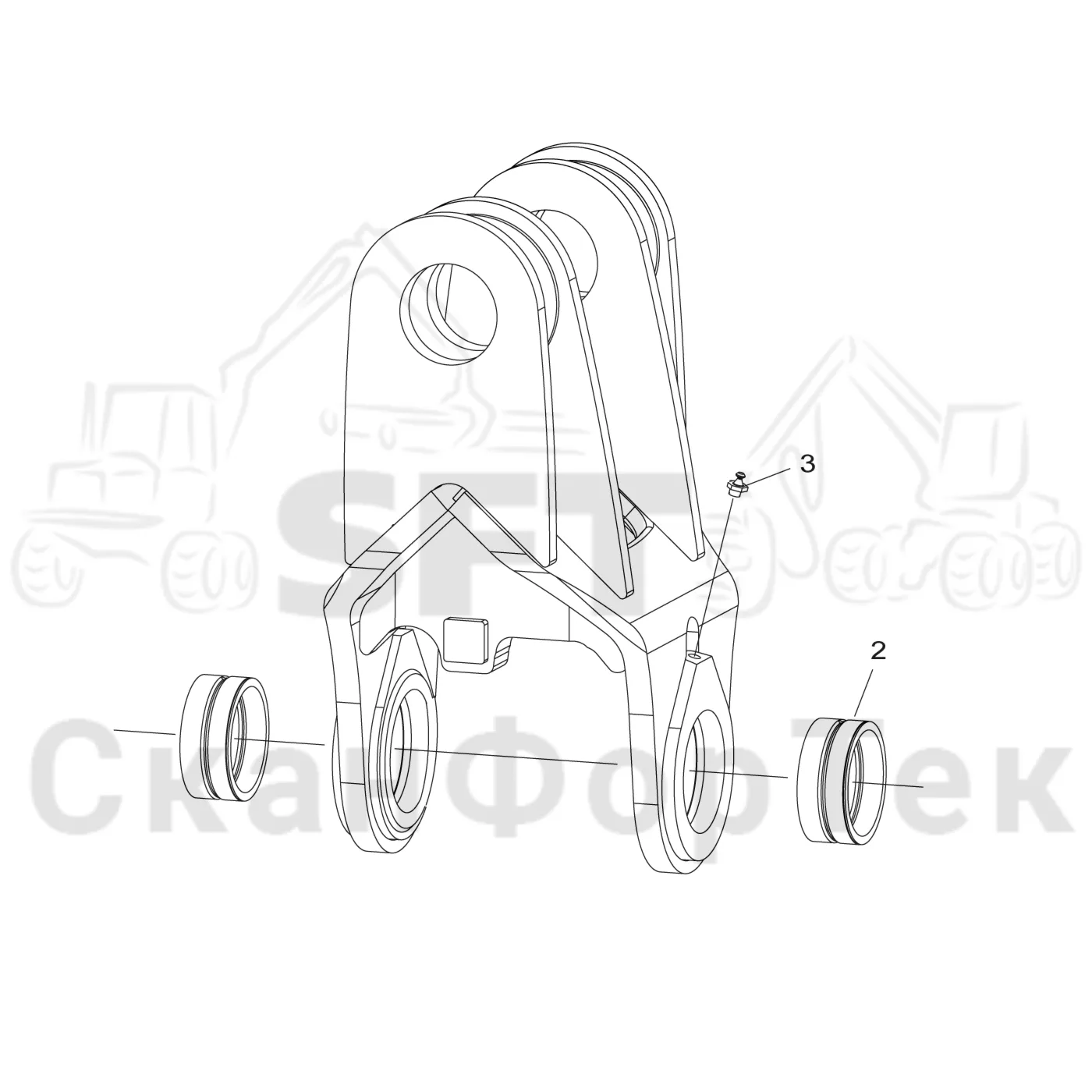 Схема: Komatsu / Форвардер / 855 / Каталог запасных частей / Оборудование захвата / Поворотные устройства и звенья / Поворотное устройство G 141 Protec 2 торможение / Поворотное устройство G 141 Protec 2 торможение / Тяга