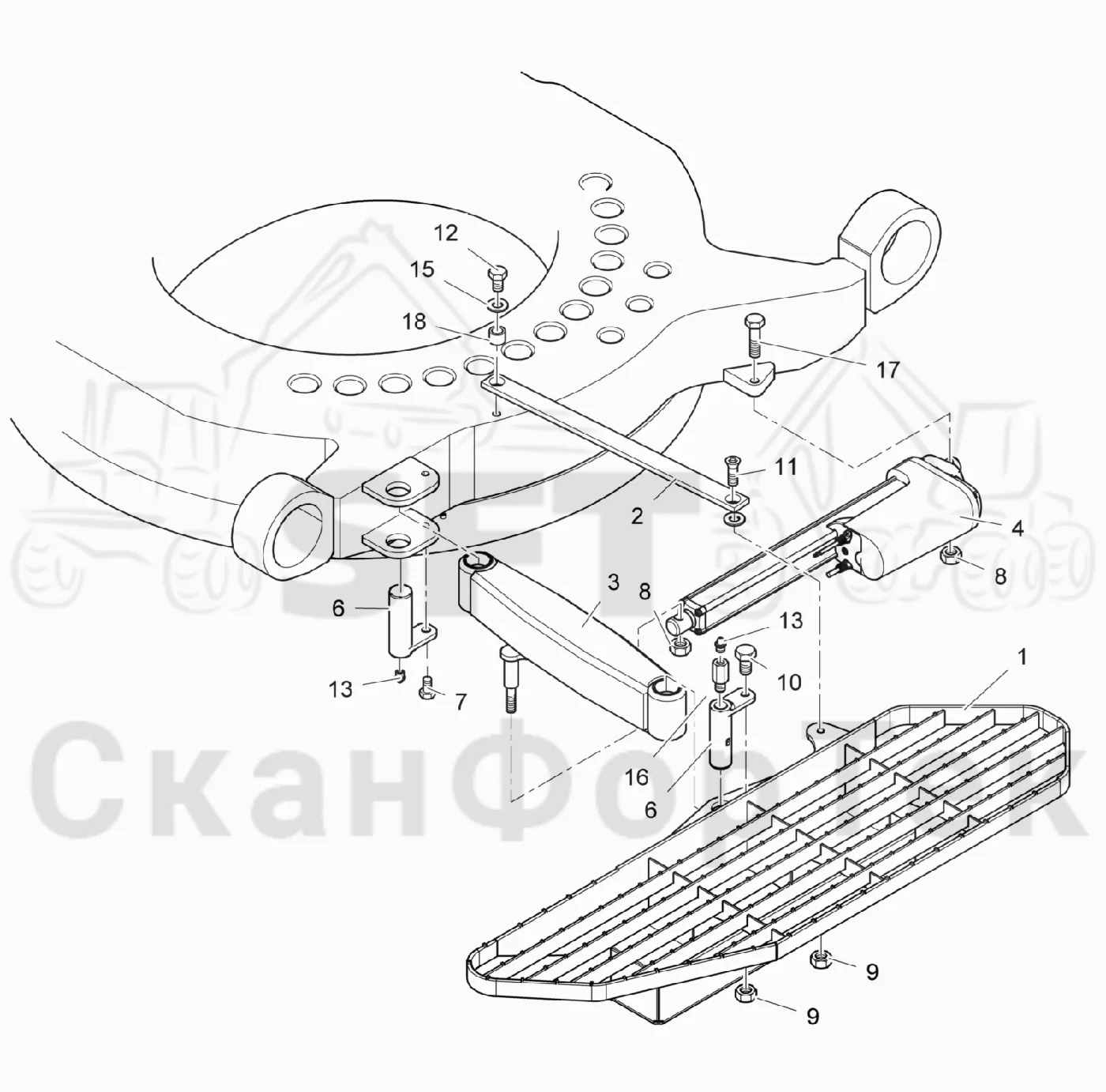 Схема: Komatsu / Лесозаготовительные машины / 931 / Каталог запасных частей / Кабина / Кабина / Платформа