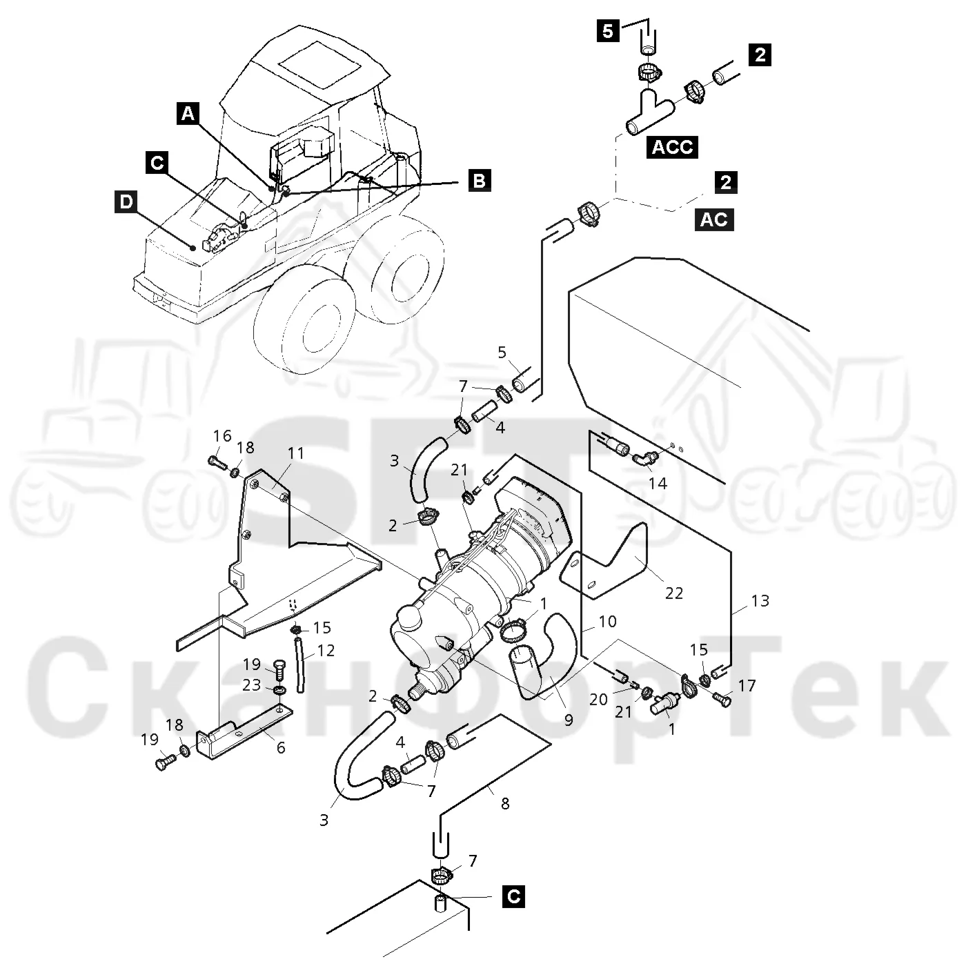 Схема: Valmet / Форвардер / Valmet 840.3 / Valmet 840.3  Ch. -311173 / Valmet 840.3  Ch. -311173 / Каталог запасных частей / Двигатель / Подогреватель / Подогреватель / Подогреватель