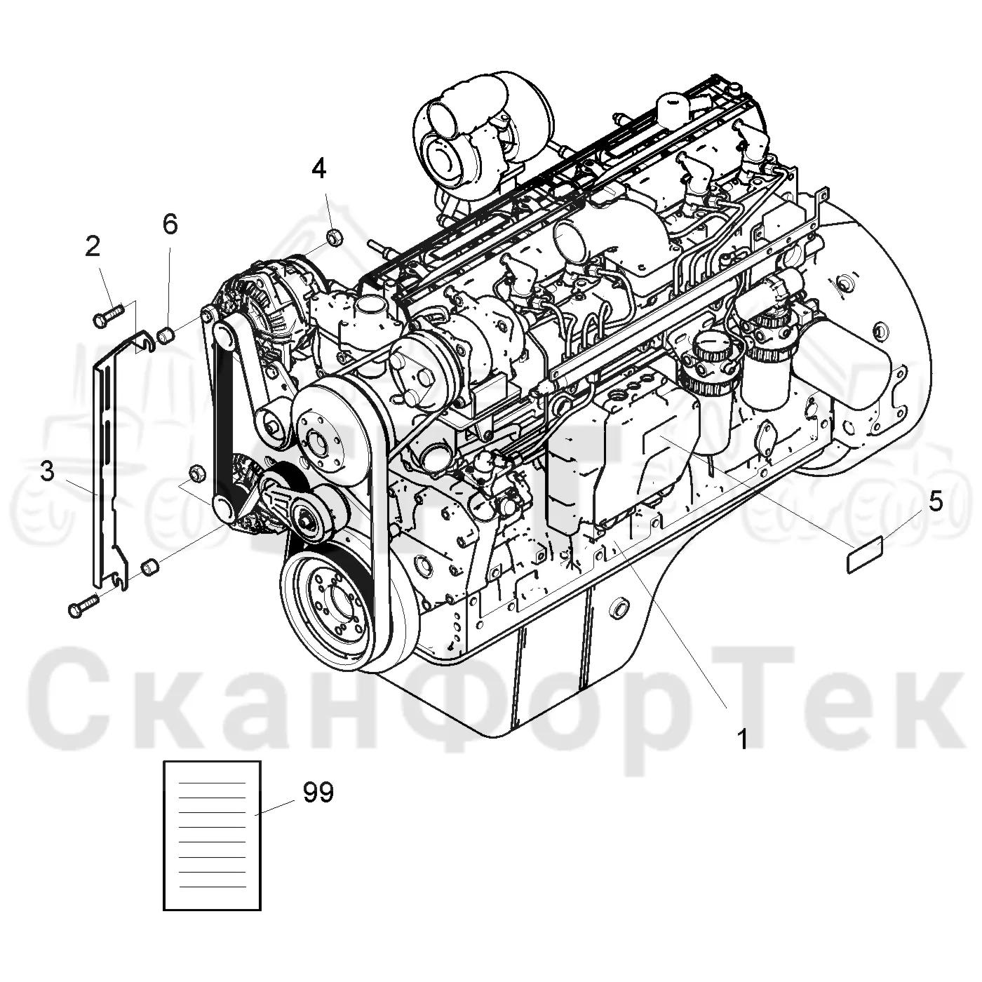 Схема: Komatsu / Форвардер / 860.4 / Каталог запасных частей / Двигатель / Установка двигателя / Двигатель