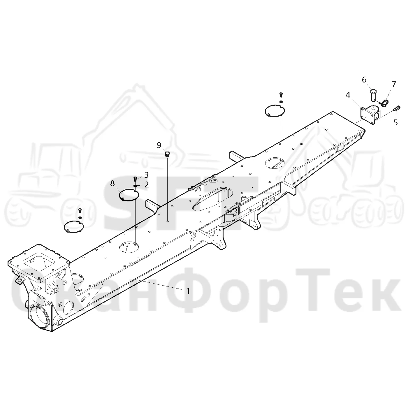 Схема: Komatsu / Форвардер / 860.4 / Каталог запасных частей / шасси / Рамы / Рама, задняя