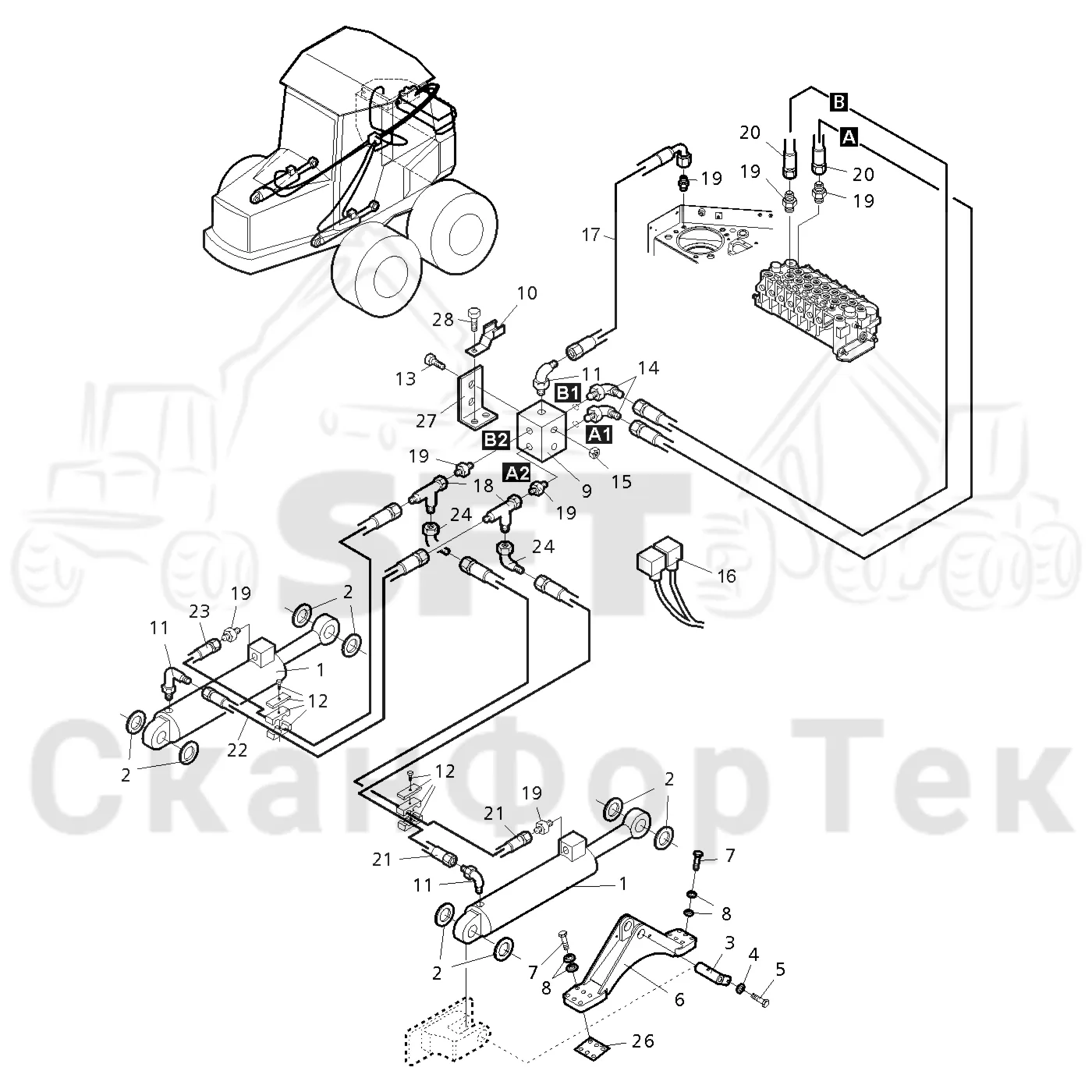 Схема: Valmet / Форвардер / Valmet 840.4 / Valmet 840.4 / Каталог запасных частей / шасси / Подъемник каретки / Подъемник каретки